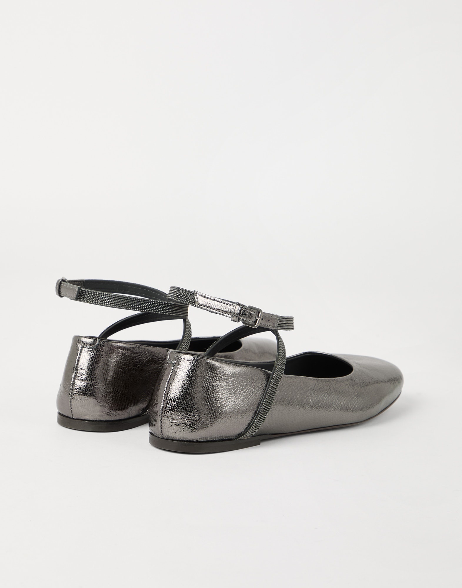 Lamé grained calfskin flats with precious strap - 2