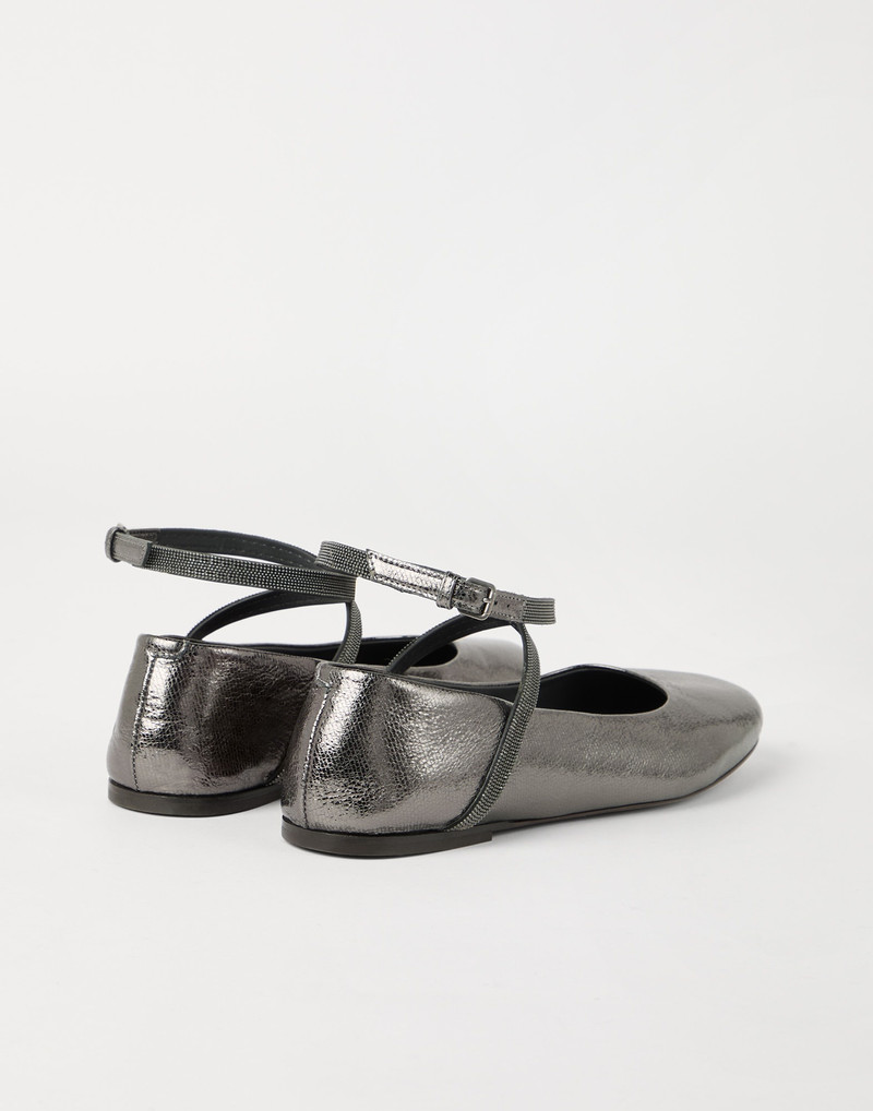 Brunello Cucinelli Lamé grained calfskin flats with precious strap outlook