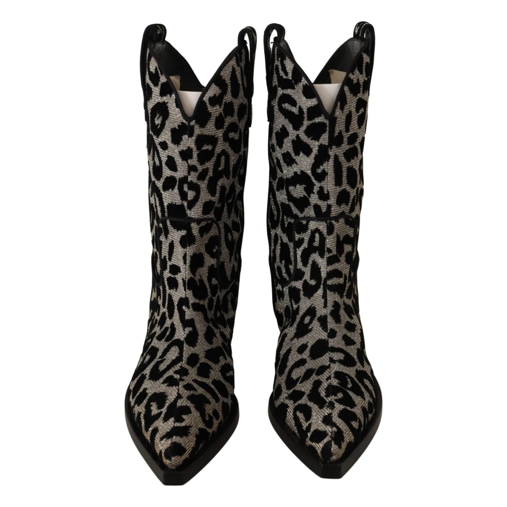 GRAY BLACK LEOPARD COWBOY BOOTS - 2