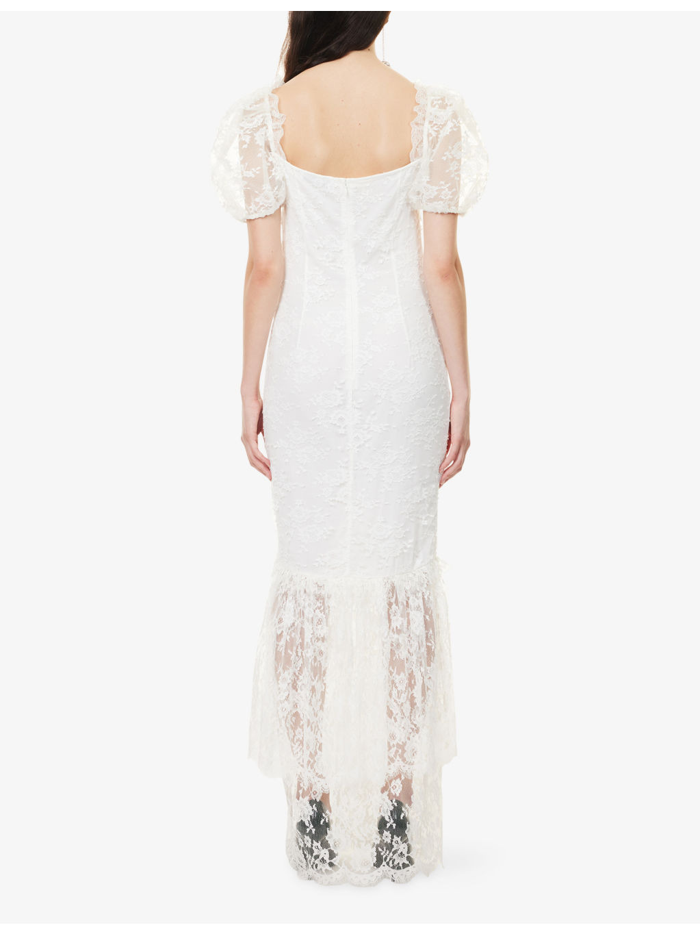 Asymmetric Embellished Lace Gown - 4