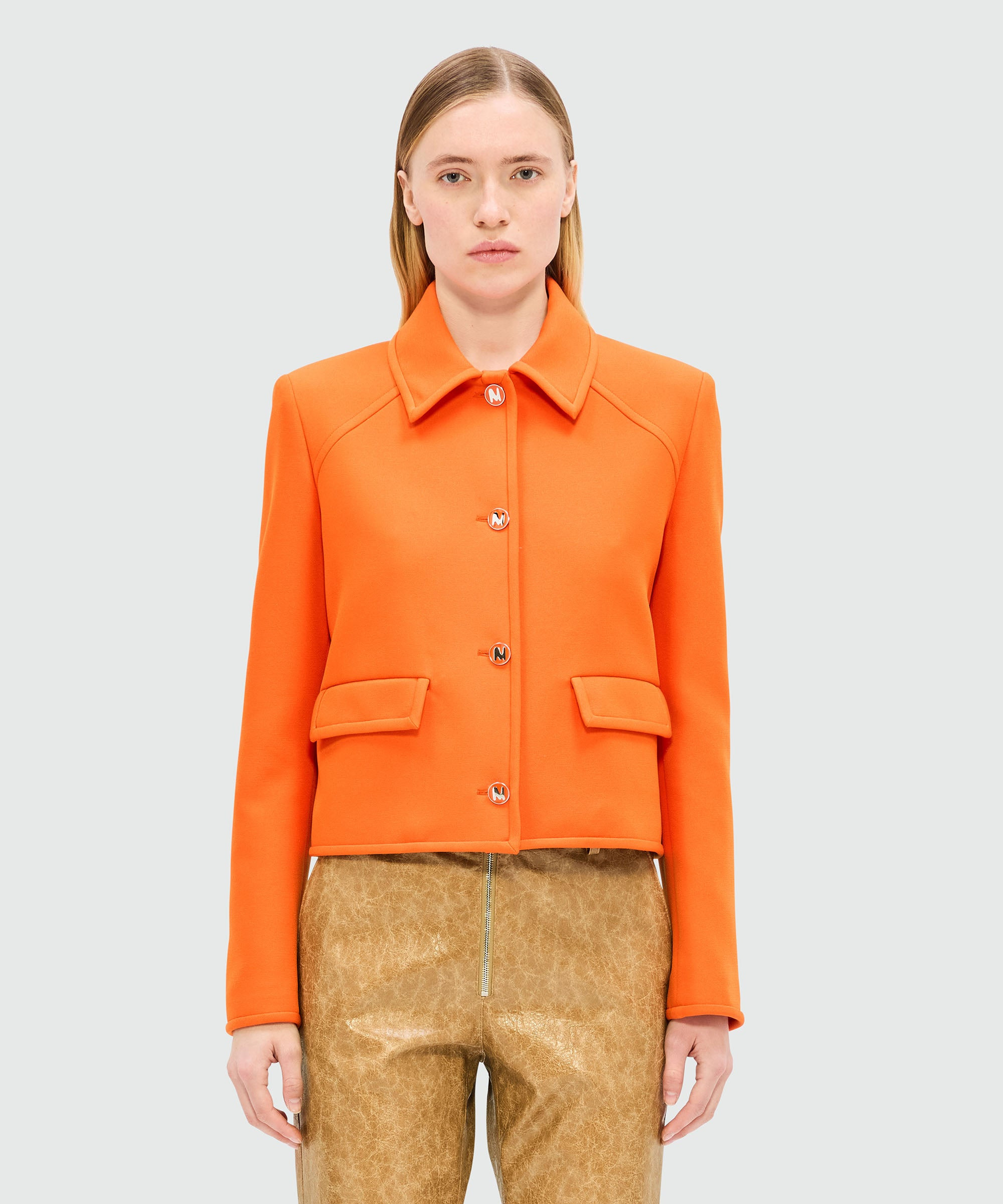 Orange single-breasted cady jacket with "TheMwave" detail - 2