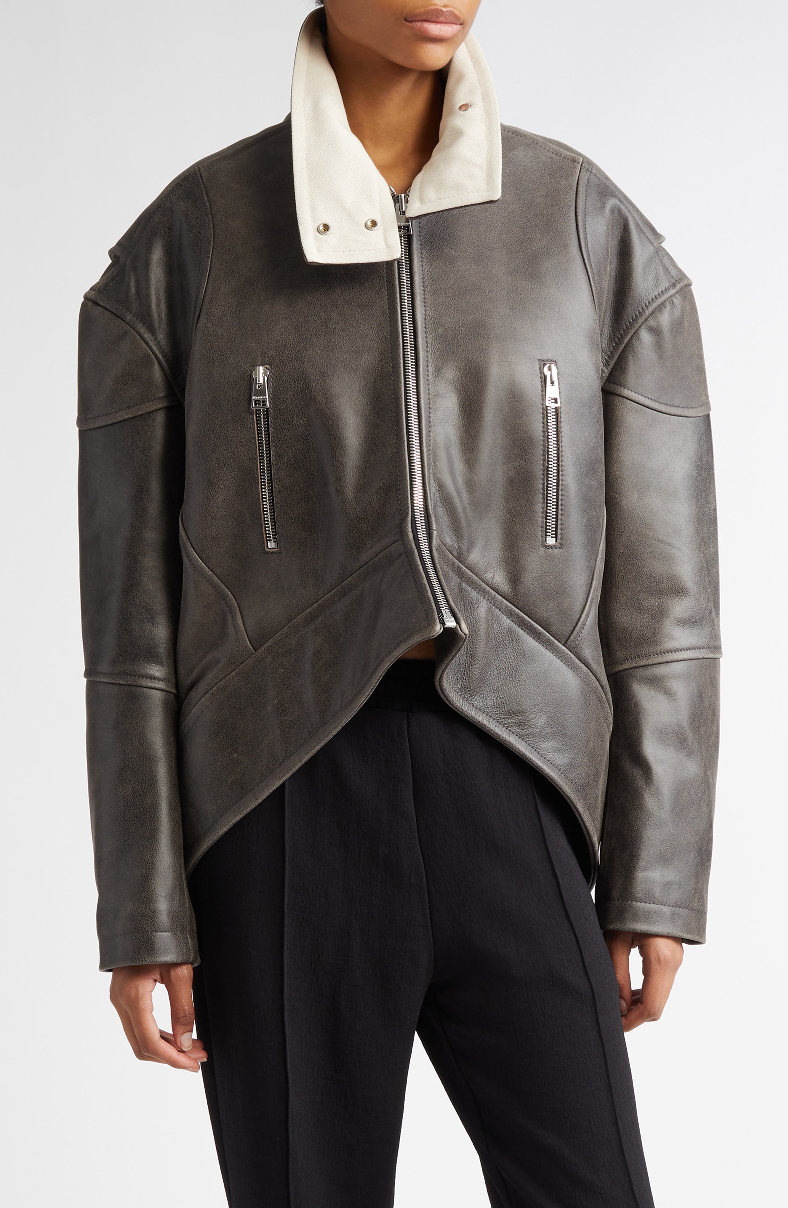 JW Anderson Asymmetric Hem Leather Jacket in Dark Brown at Nordstrom - 1