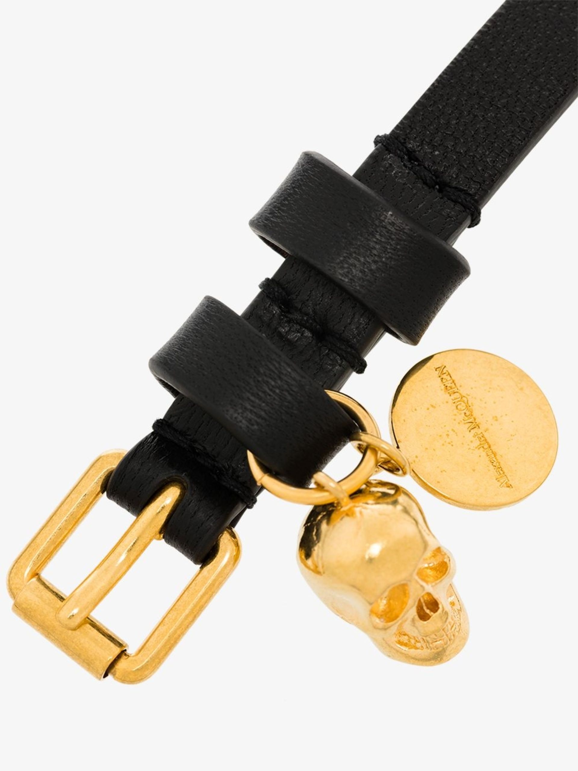 black and gold-tone skull wrap leather bracelet - 3