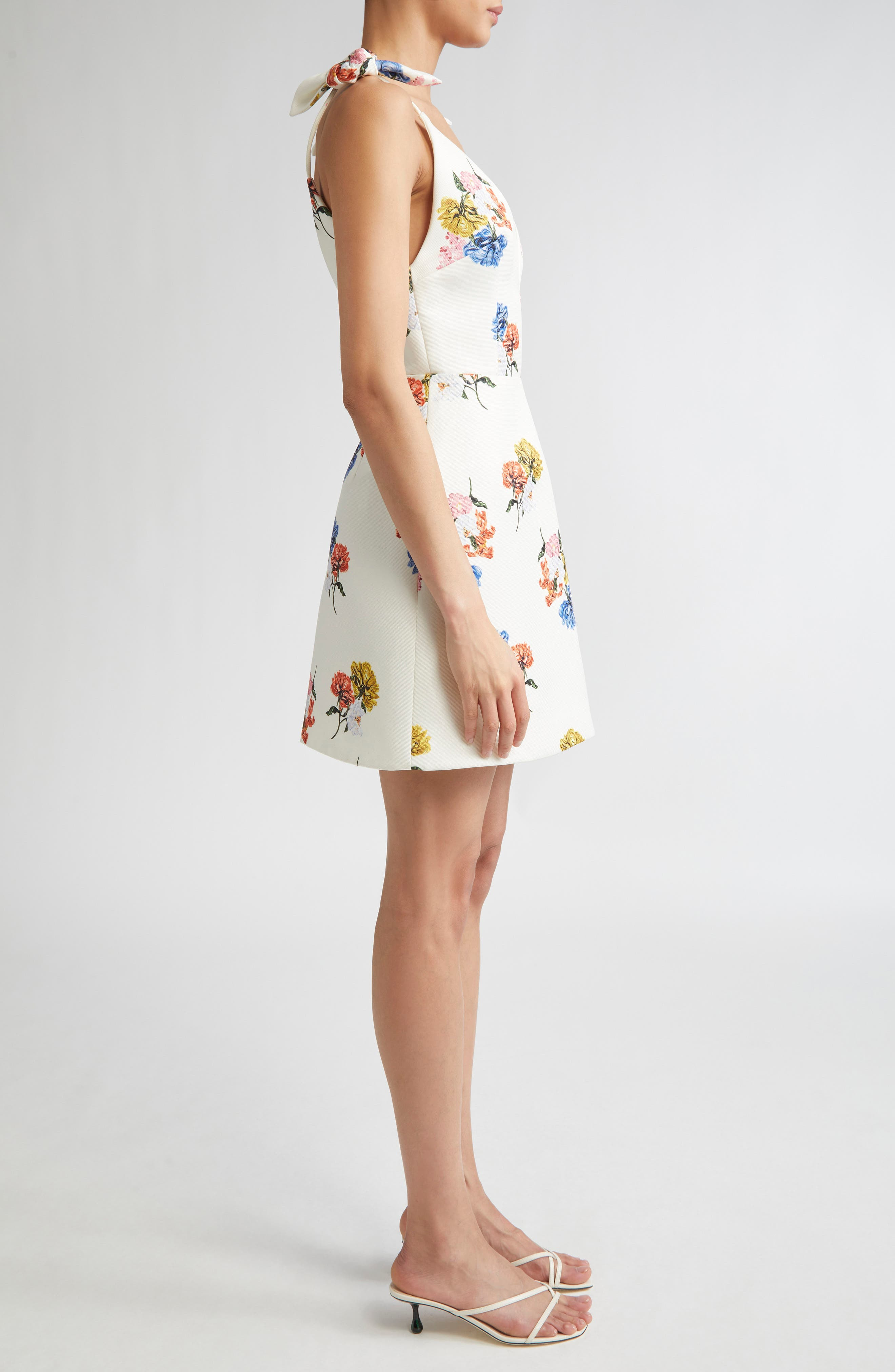 Emilia Wickstead Ludi Floral Plunge Neck Dress in Retro Bouquet On White at Nordstrom - 3