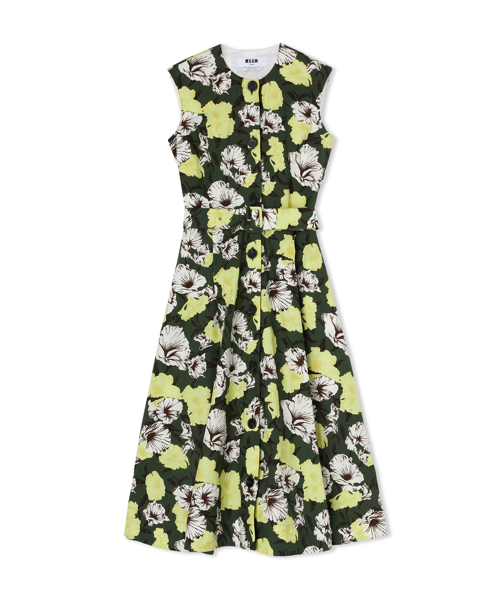 Poplin cotton midi poodle dress with "Hibiscus Camouflage" print - 3