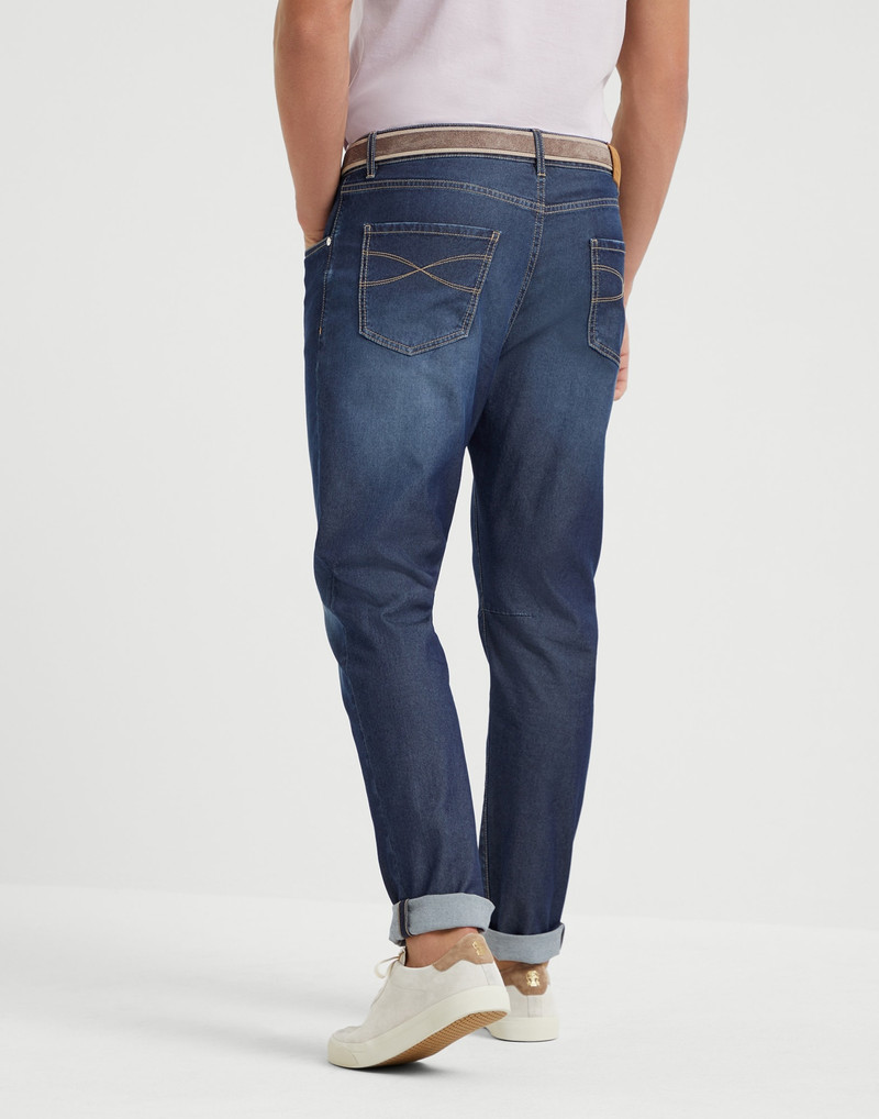 Brunello Cucinelli Comfort cotton and silk denim leisure fit five-pocket trousers outlook