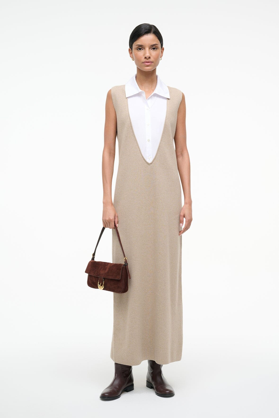 STAUD LESLIE DRESS SAND/WHITE - 1