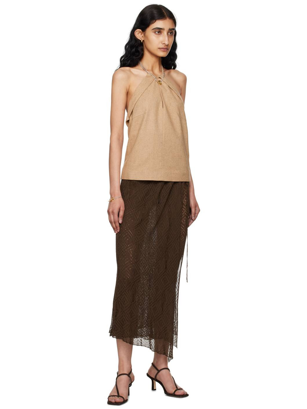 Tan Halter Neck Tank Top - 4