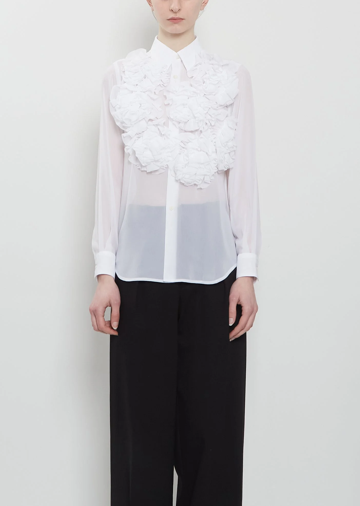 Flower Appliques Sheer Shirt - 1