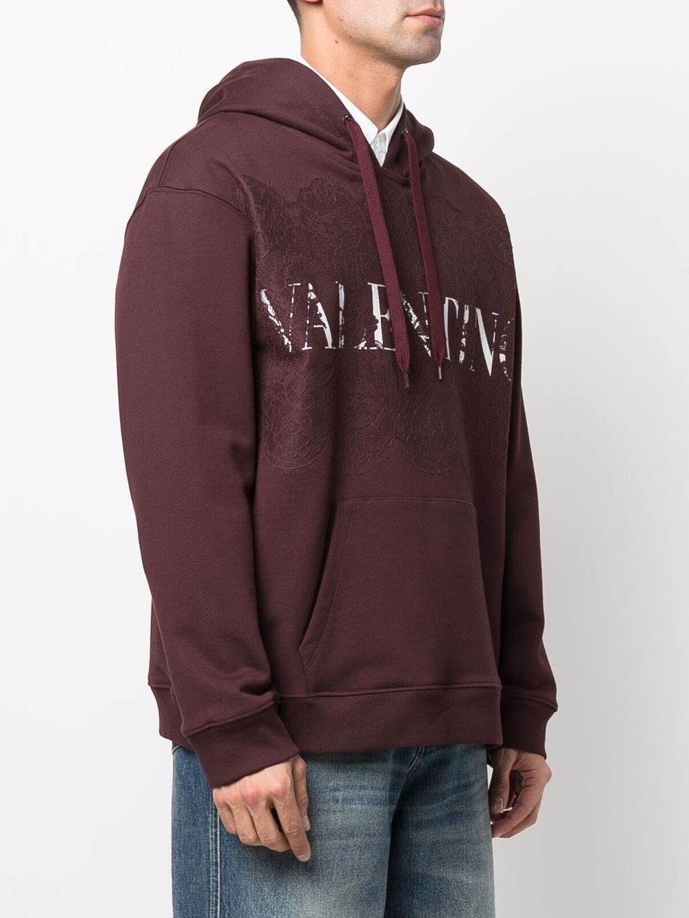 lace-panelled logo-print hoodie - 3