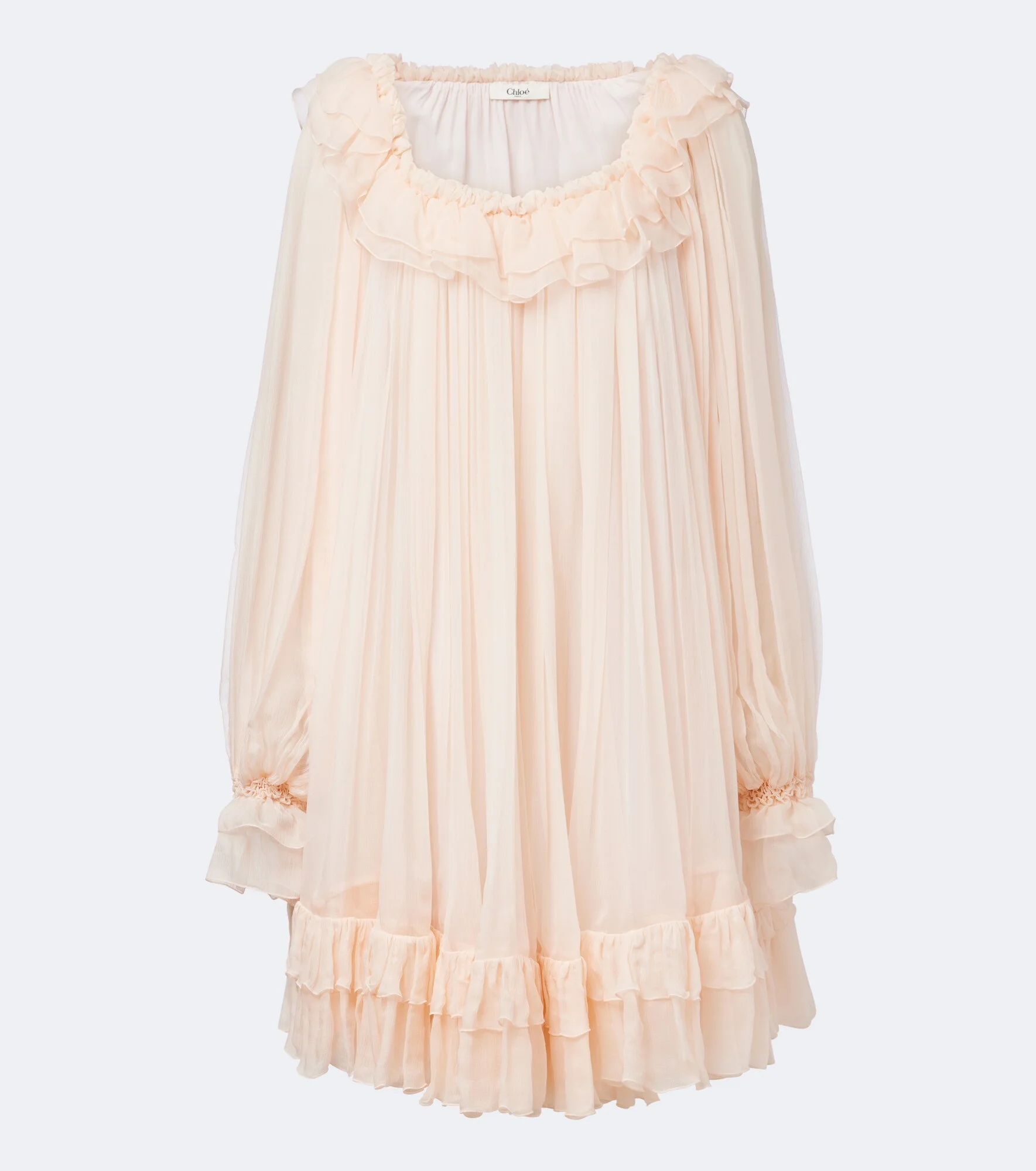 Gathered ruffled silk muslin minidress - 1