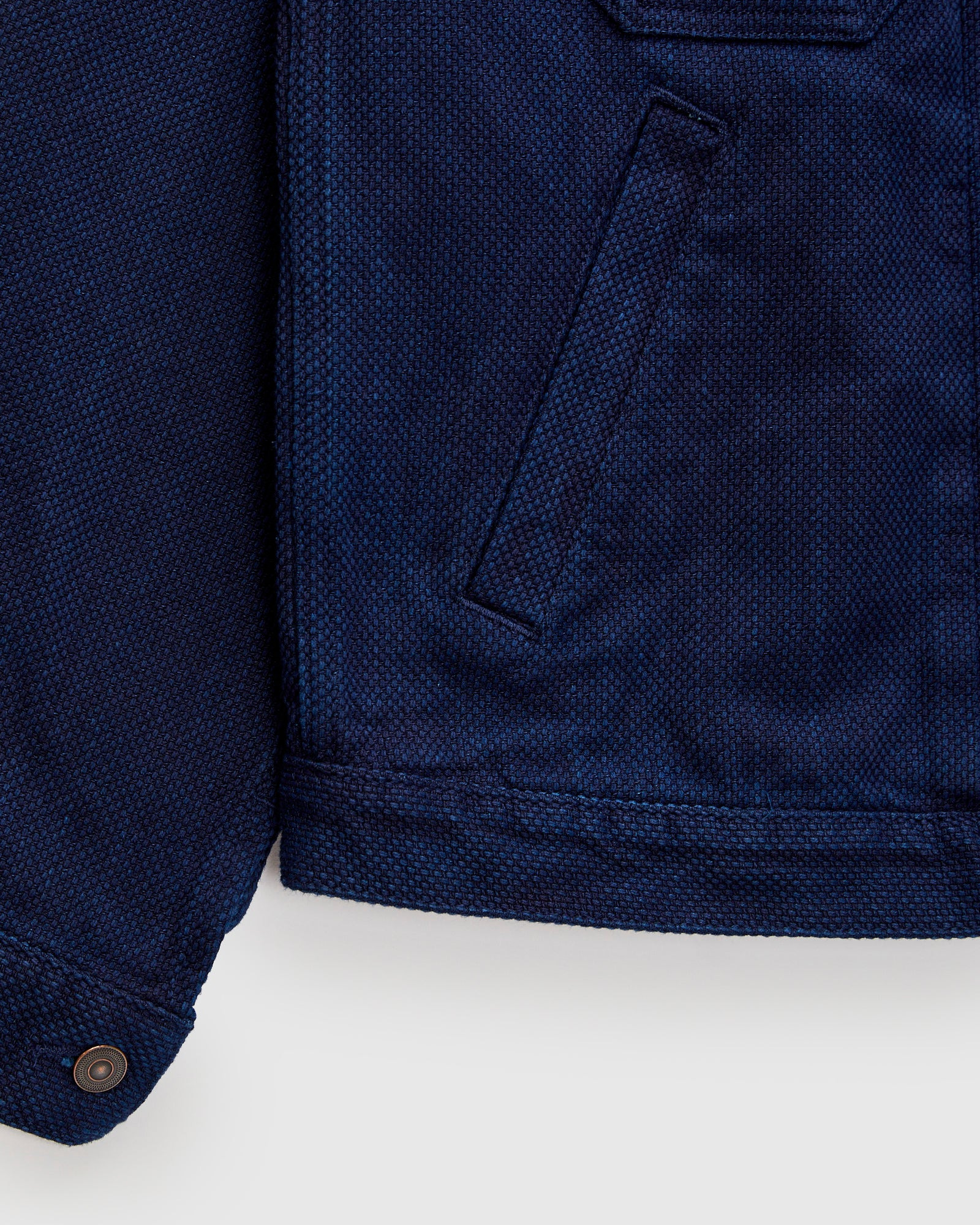 Double Cloth Sashiko Trucker Jacket in Pure Indigo - 8