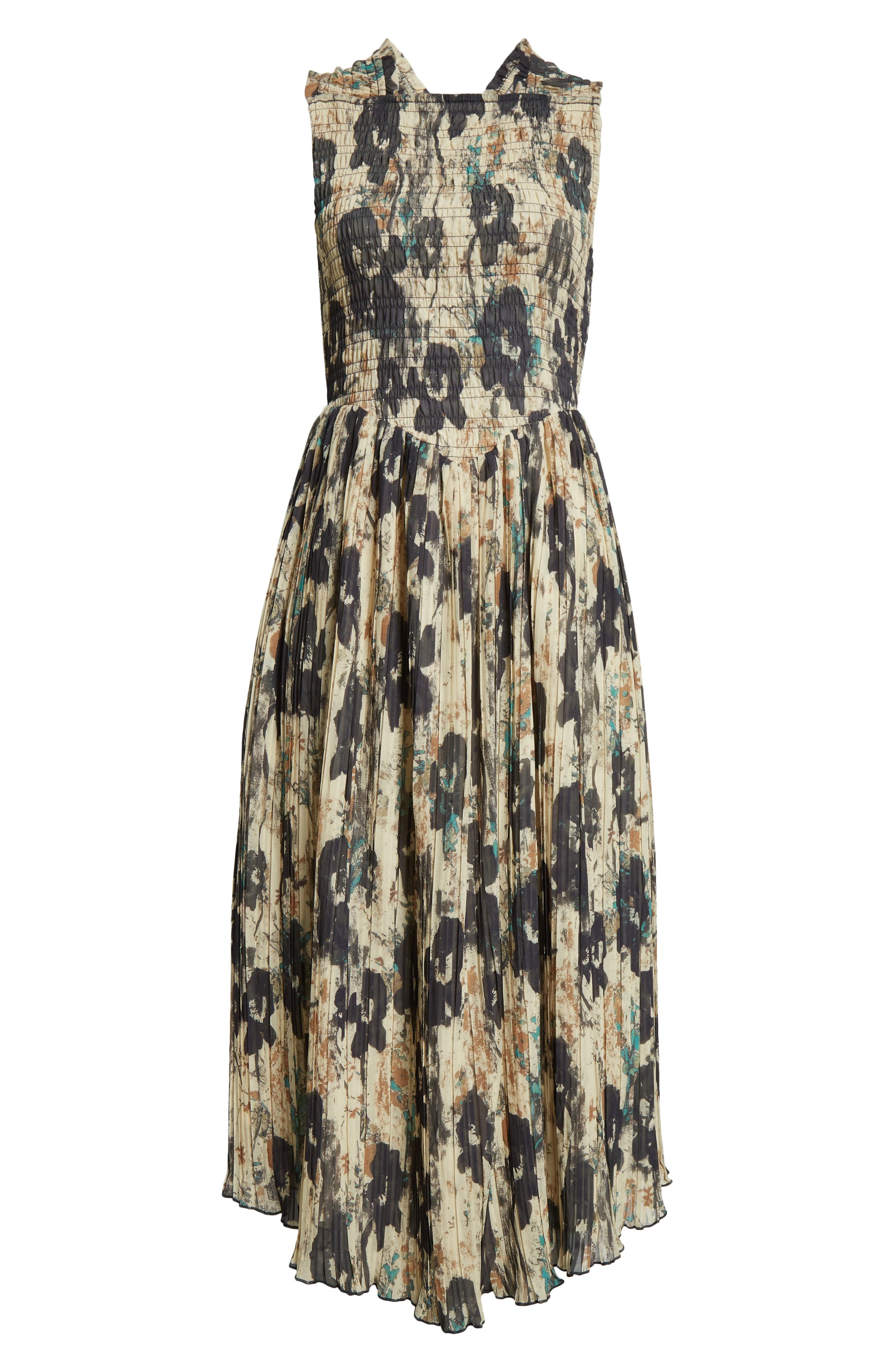 Ganni Floral Print Smocked & Pleated Midi Dress in Afterglow at Nordstrom - 5