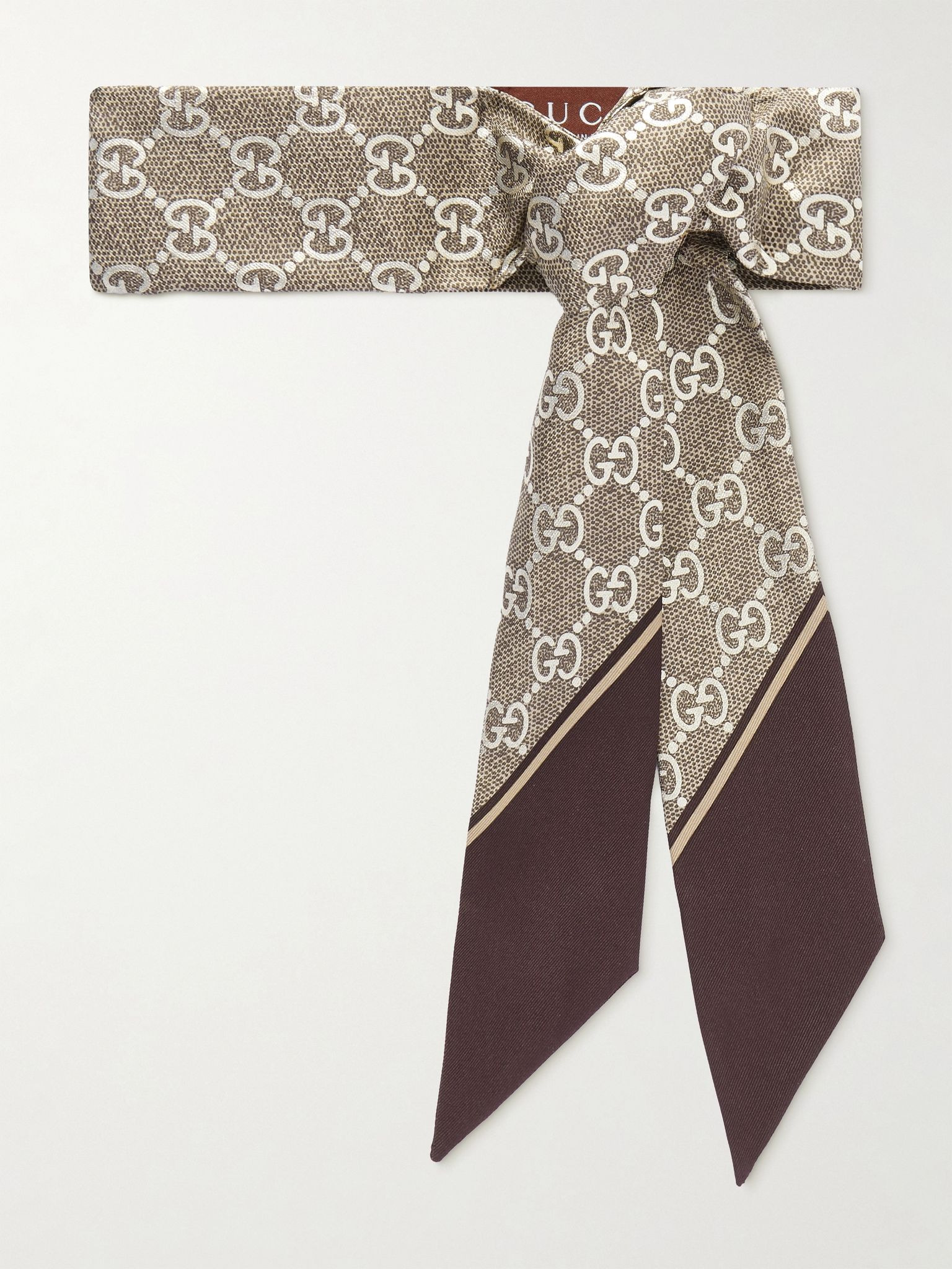 Printed silk-twill scarf Beige - 1