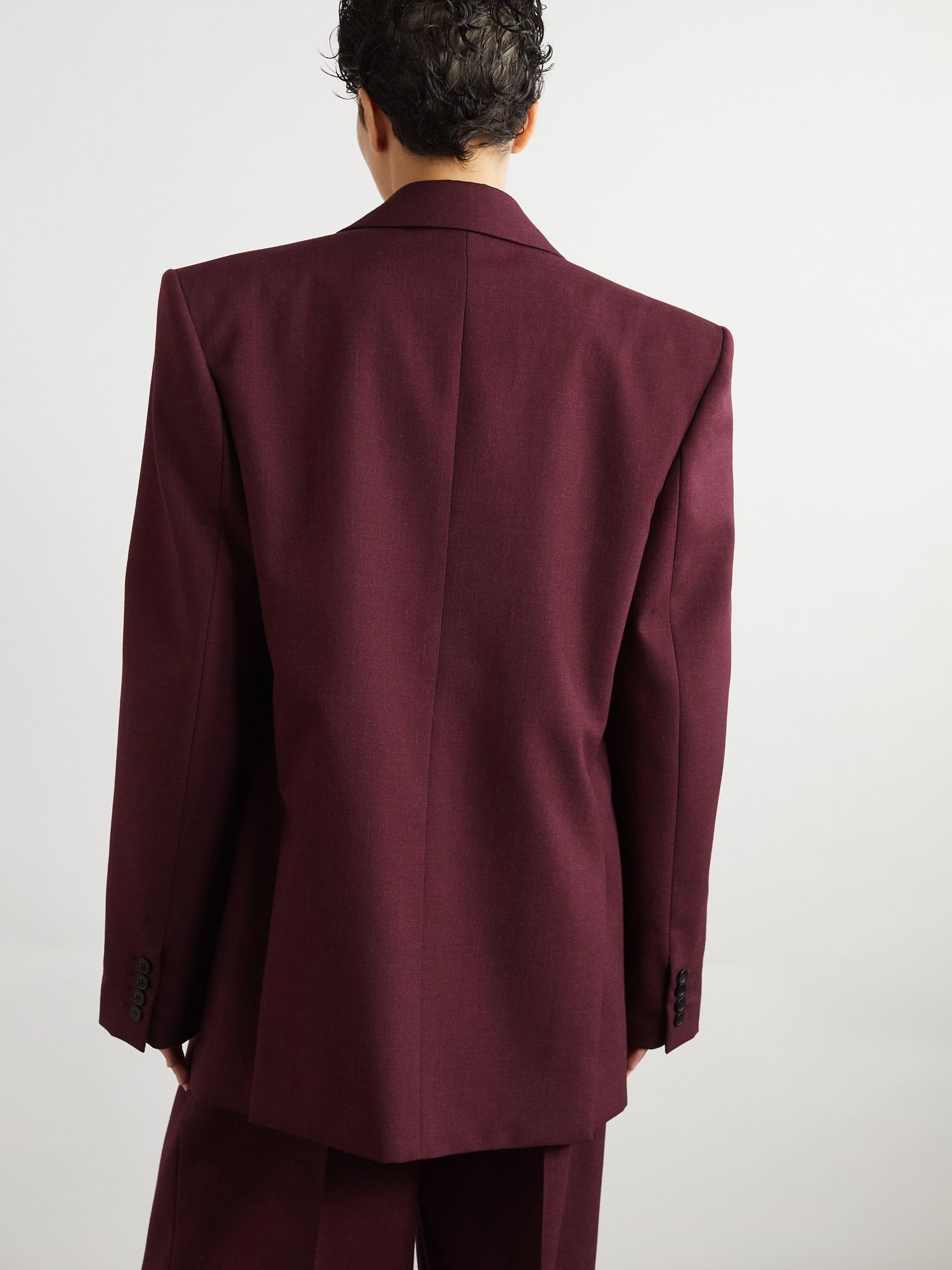 Double-breasted wool blazer Burgundy - 4