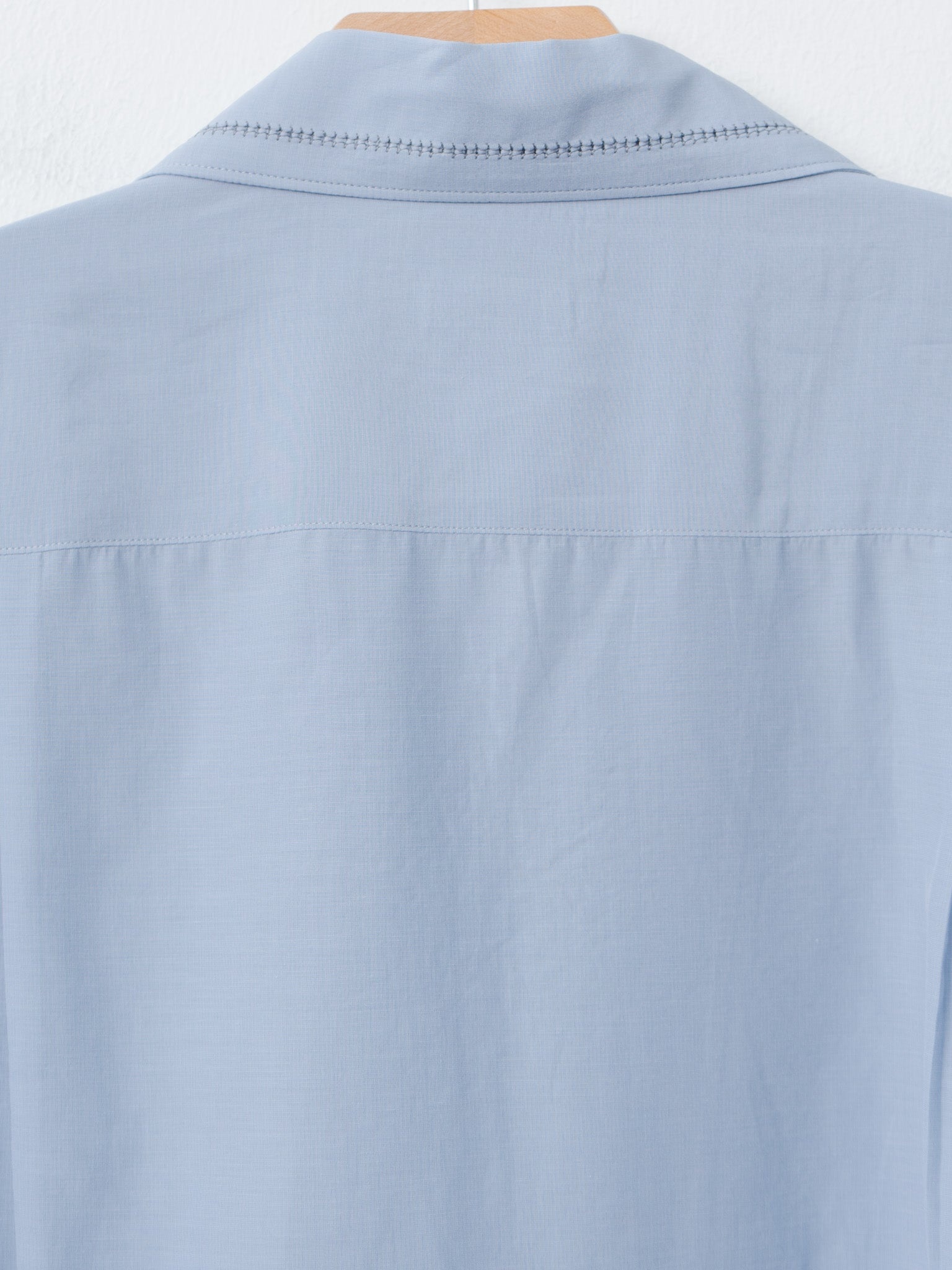 Embroidery Open Collar Shirt - Sax Blue - 9