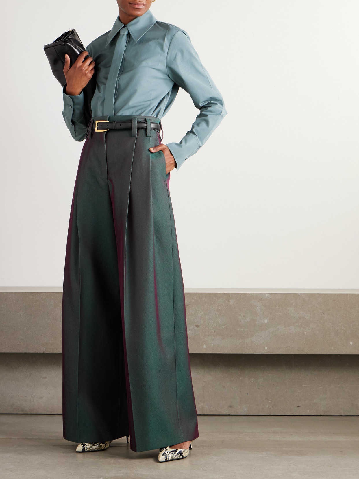 Pleated Iridescent Wool-blend Gabardine Wide-leg Pants - 2