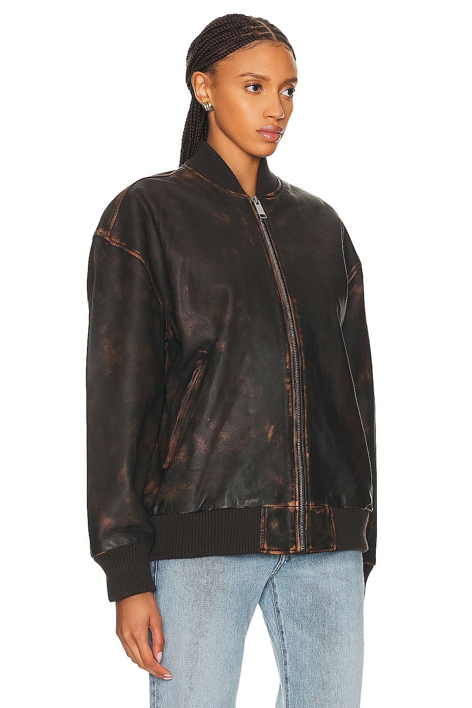 Distressed Leather Oversized Bomber - 3