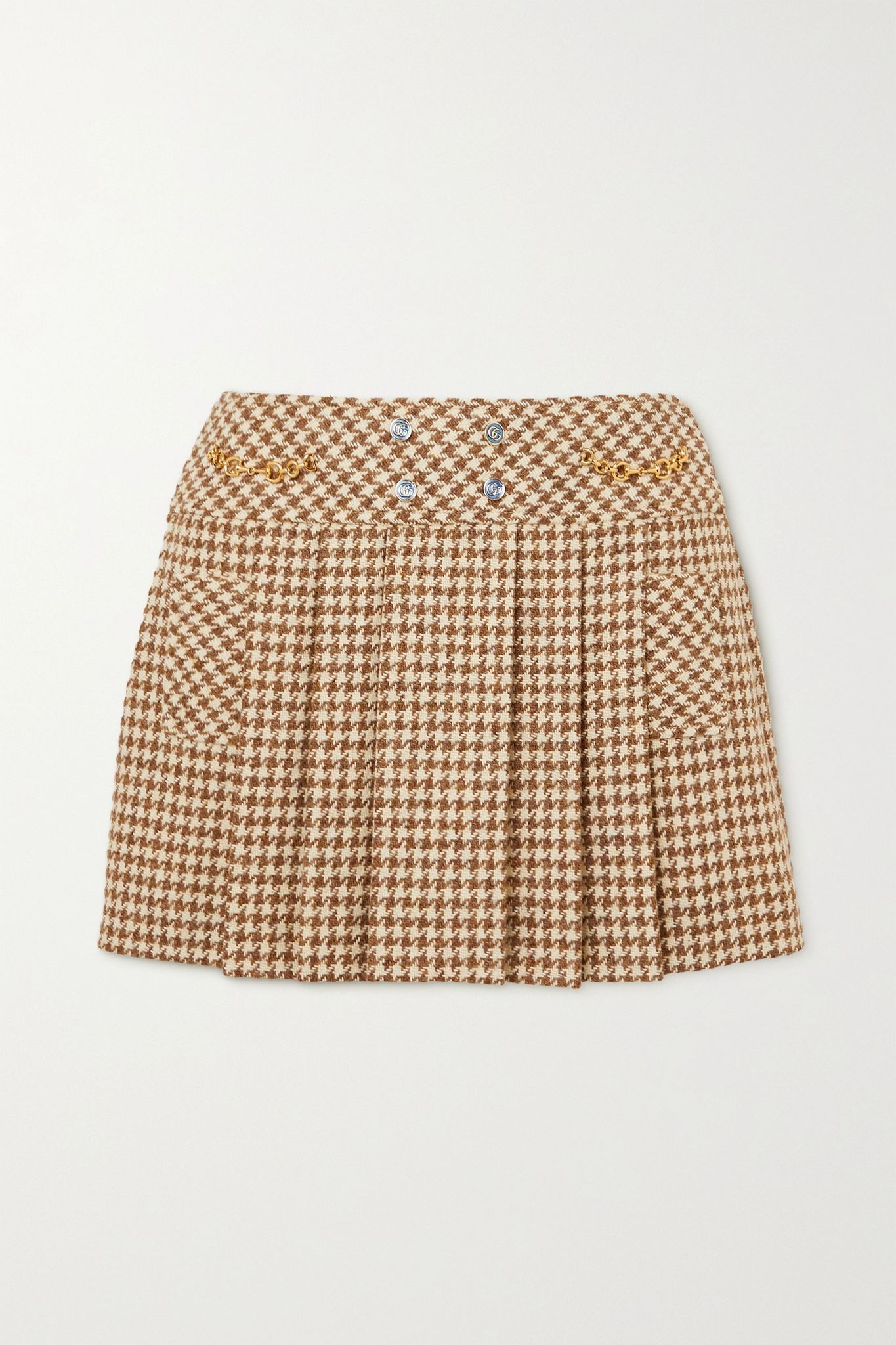 Embellished pleated houndstooth wool and mohair-blend mini skirt - 1