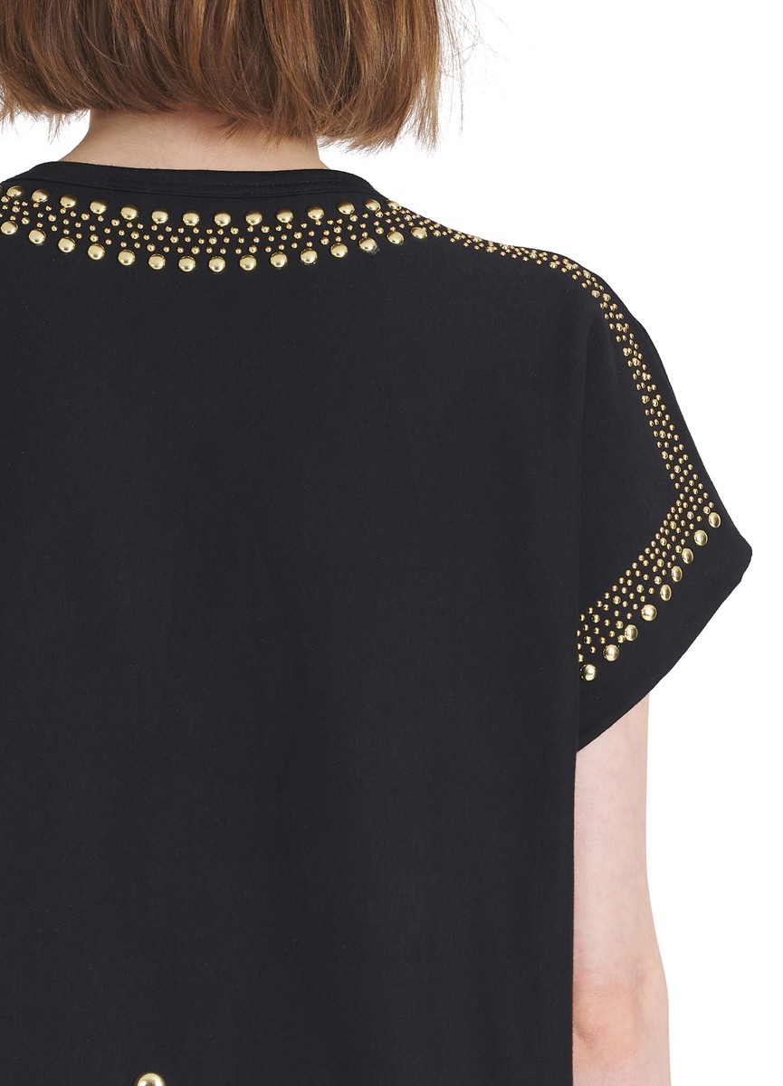 Cropped cotton T-shirt with embroide studs - 8