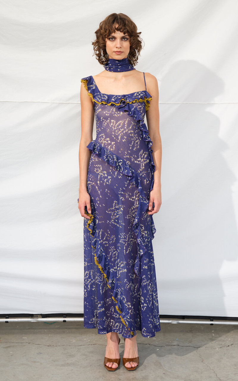 SIEDRÉS Monica Ruffled Chiffon Maxi Dress purple outlook