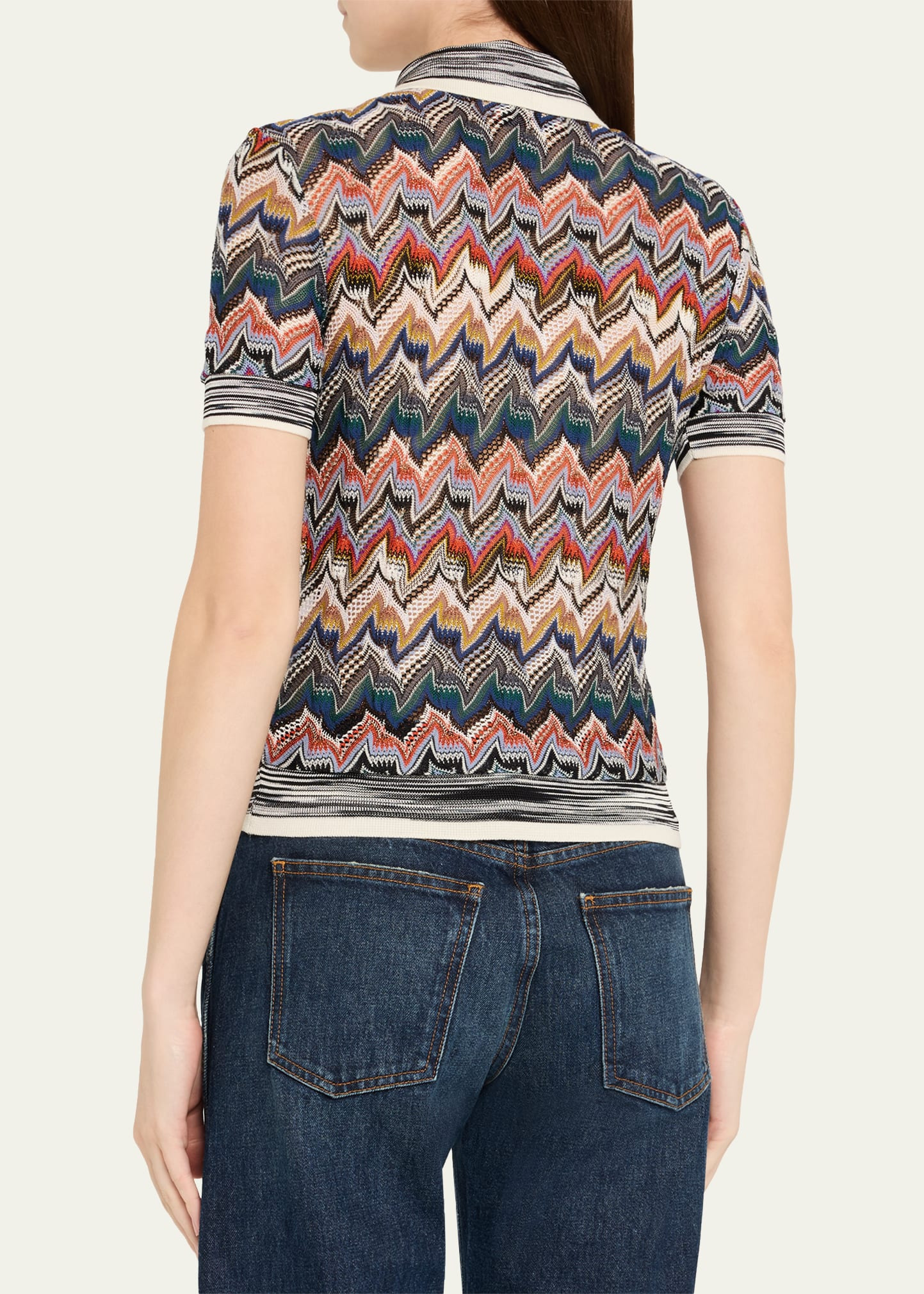 Metallic Zigzag Short-Sleeve Polo Shirt - 3