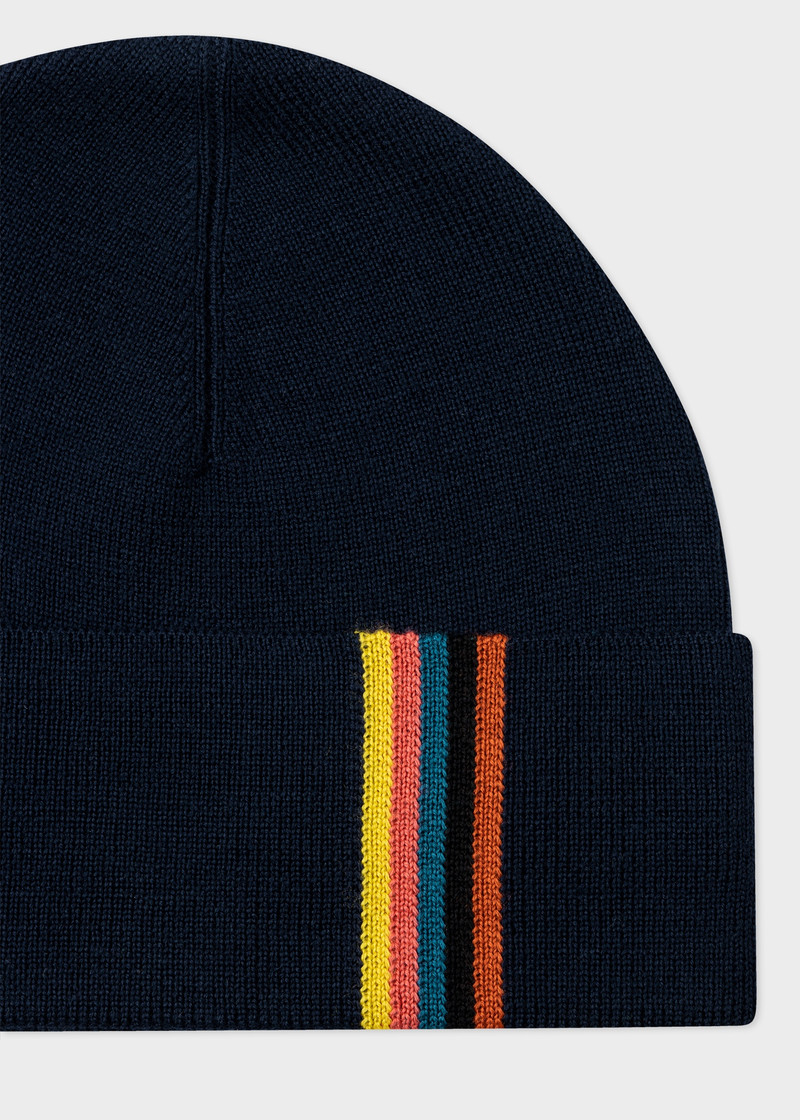 Paul Smith Navy Merino Wool 'Artist Stripe' Beanie Hat outlook
