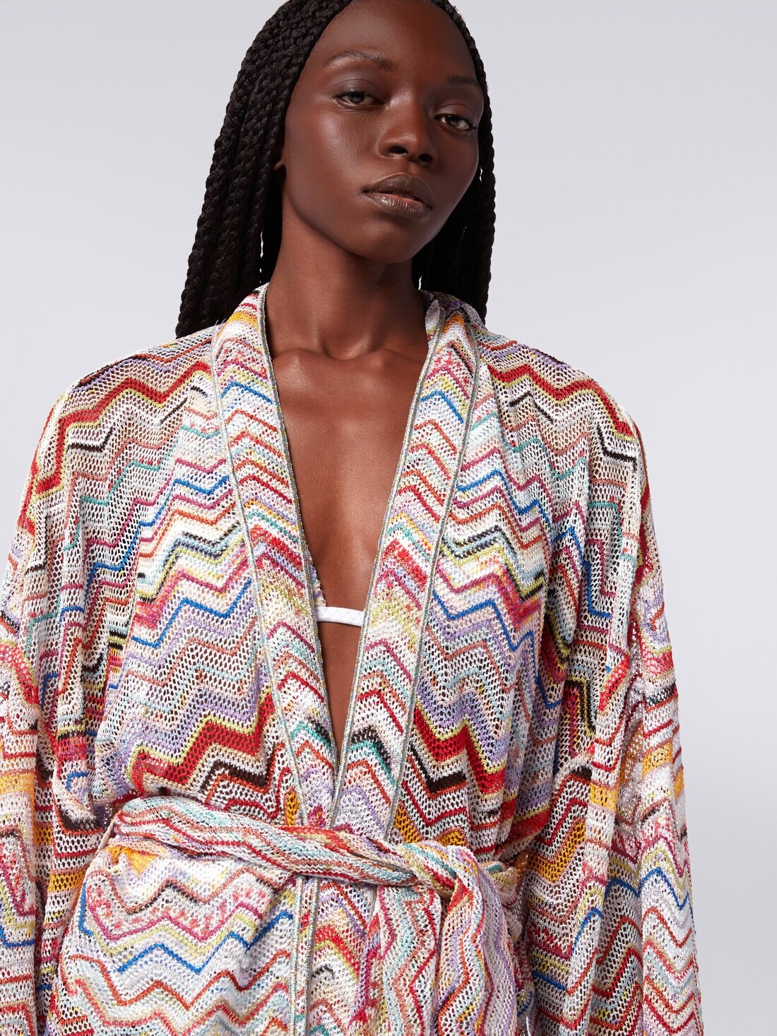 Dressing gown cover up in zigzag crochet with lurex - 5