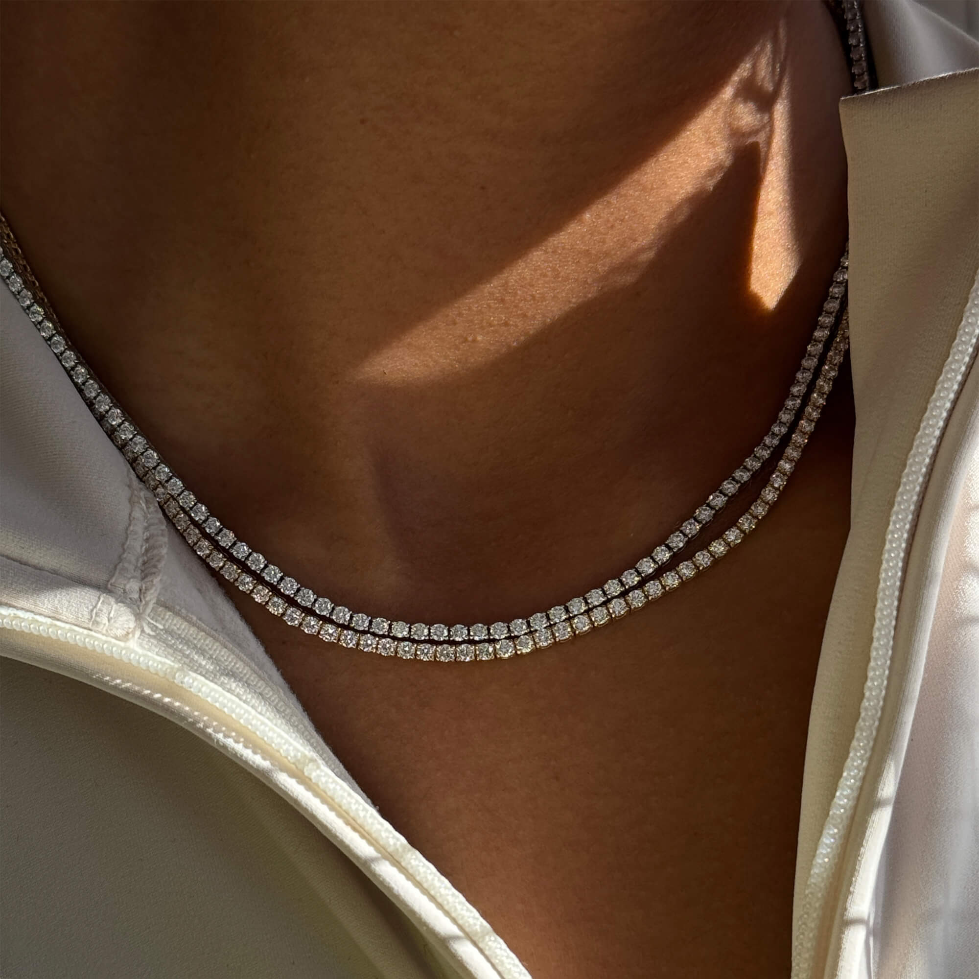 LAB-Created Unflippable Tennis Necklace in White Gold - 6