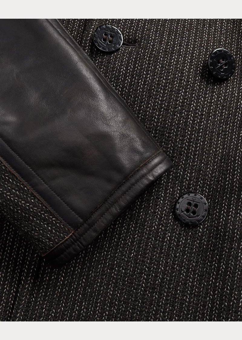 Leather-Trim Wool-Cotton Peacoat 5