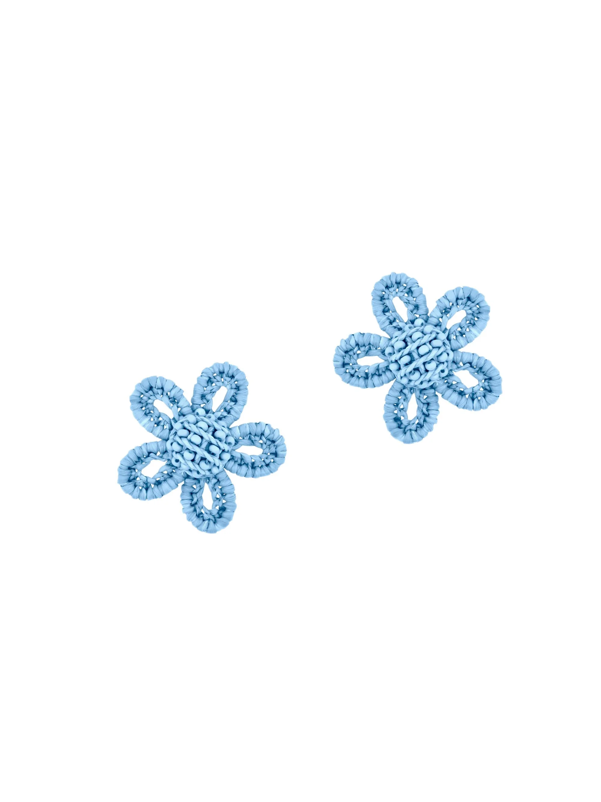 Women's Small Flower Woven Raffia Stud Earrings - Sky - 1