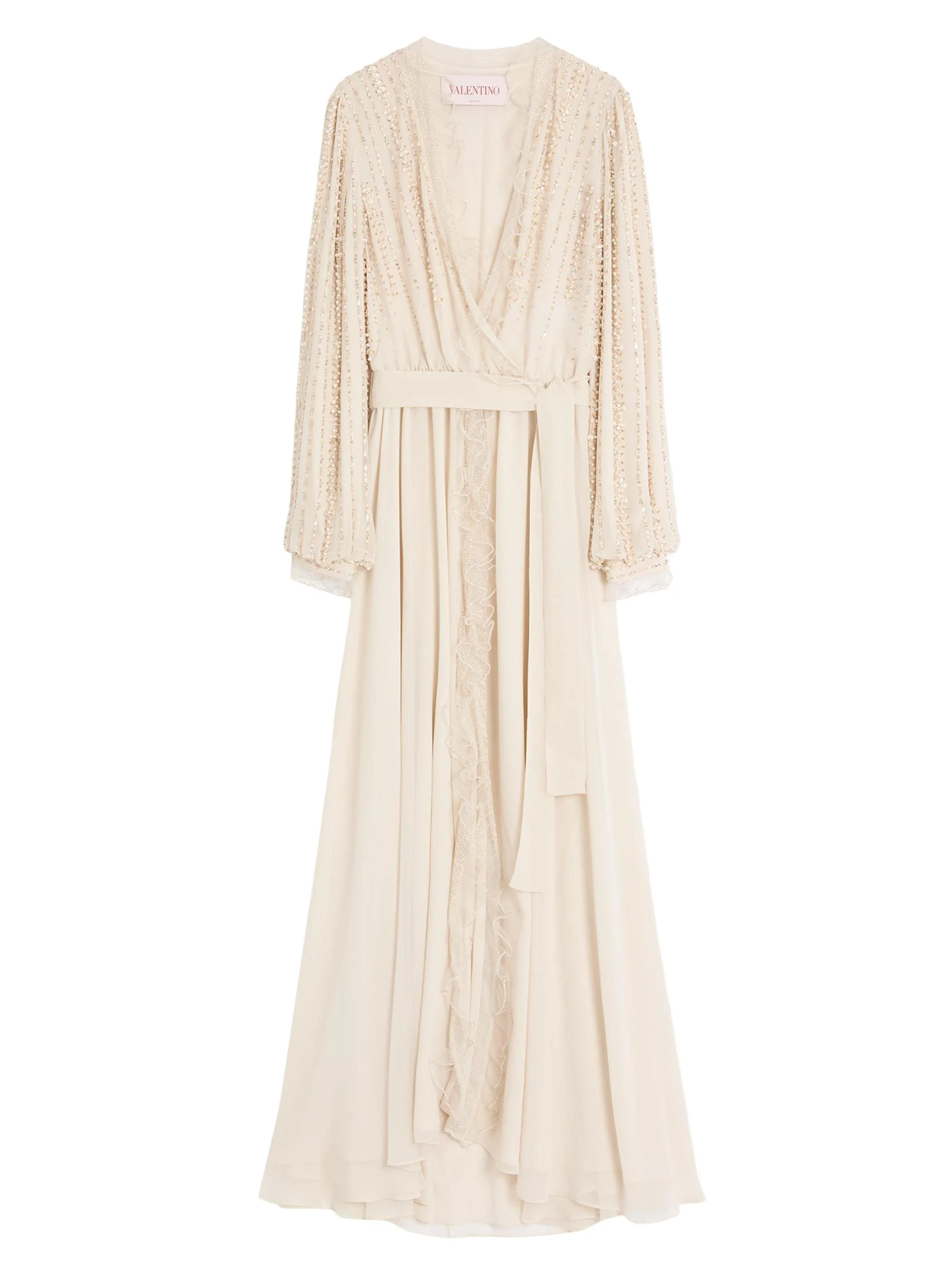 Women's Long Dress in Embroidered Light Georgette - Ivory Beige - 1