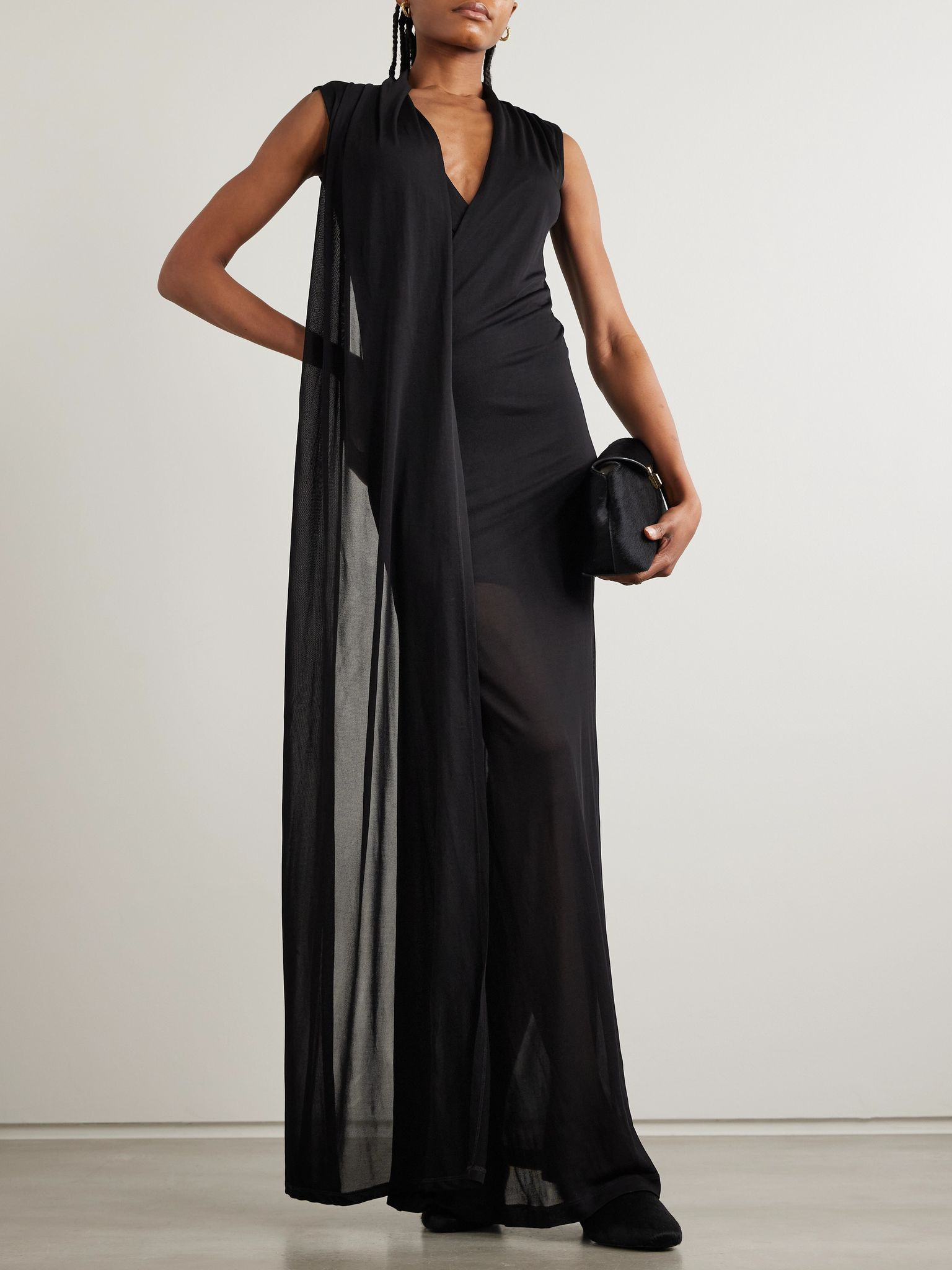 Draped layered jersey maxi dress Black - 2