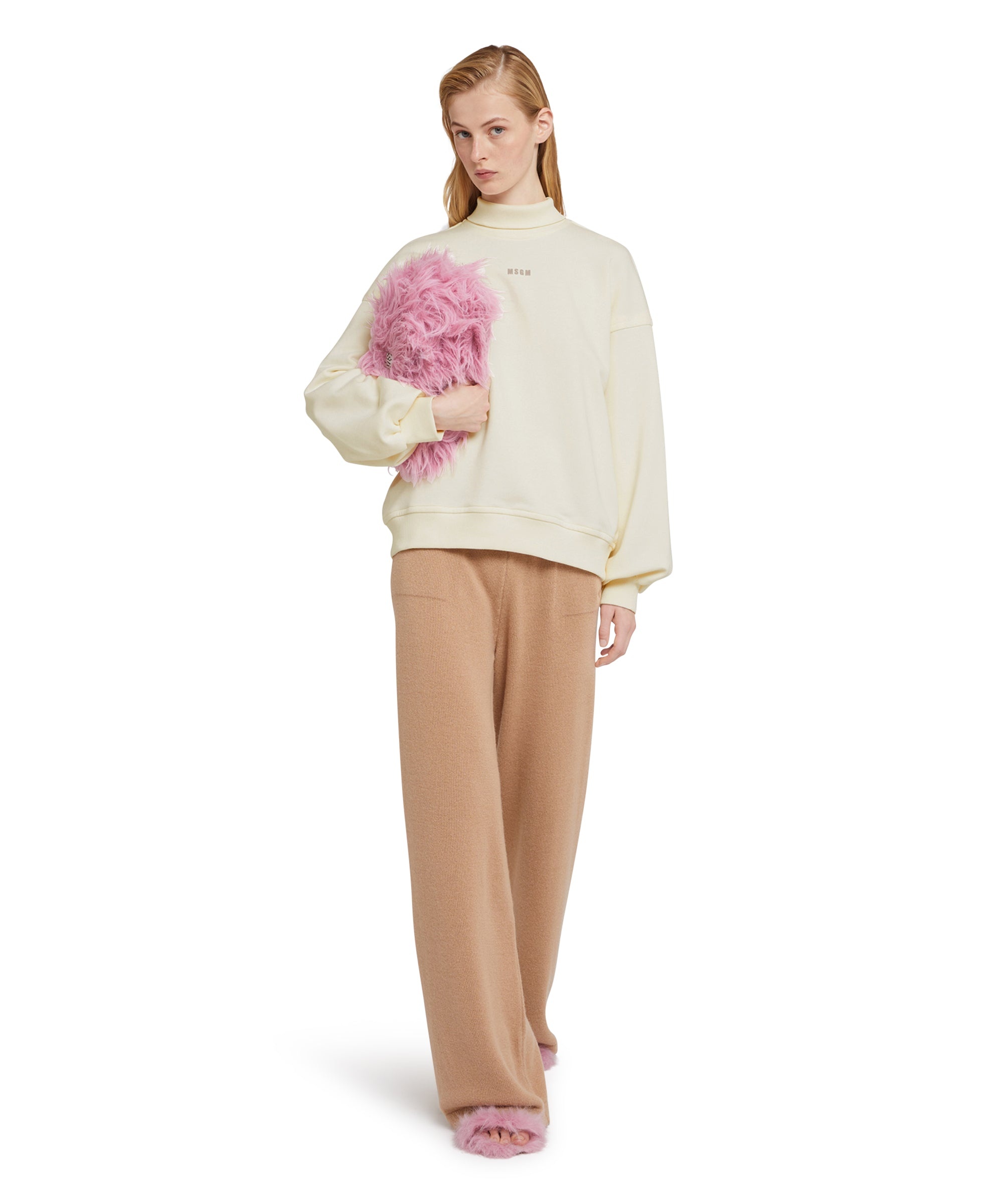 Solid color cotton turtleneck sweatshirt with mini MSGM logo - 5