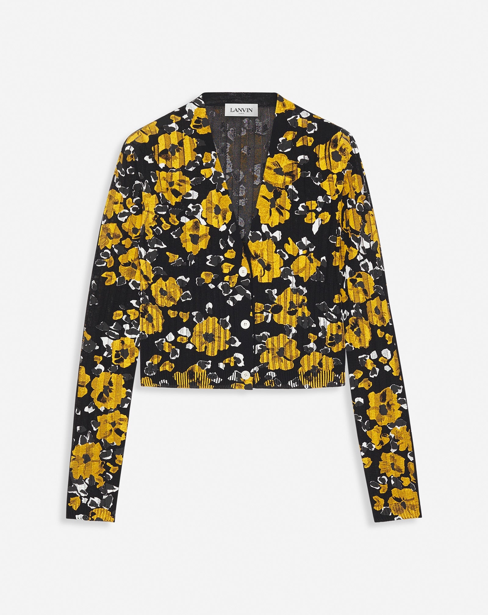 PRINTED SILK AND COTTON V-NECK CARDIGAN - 1