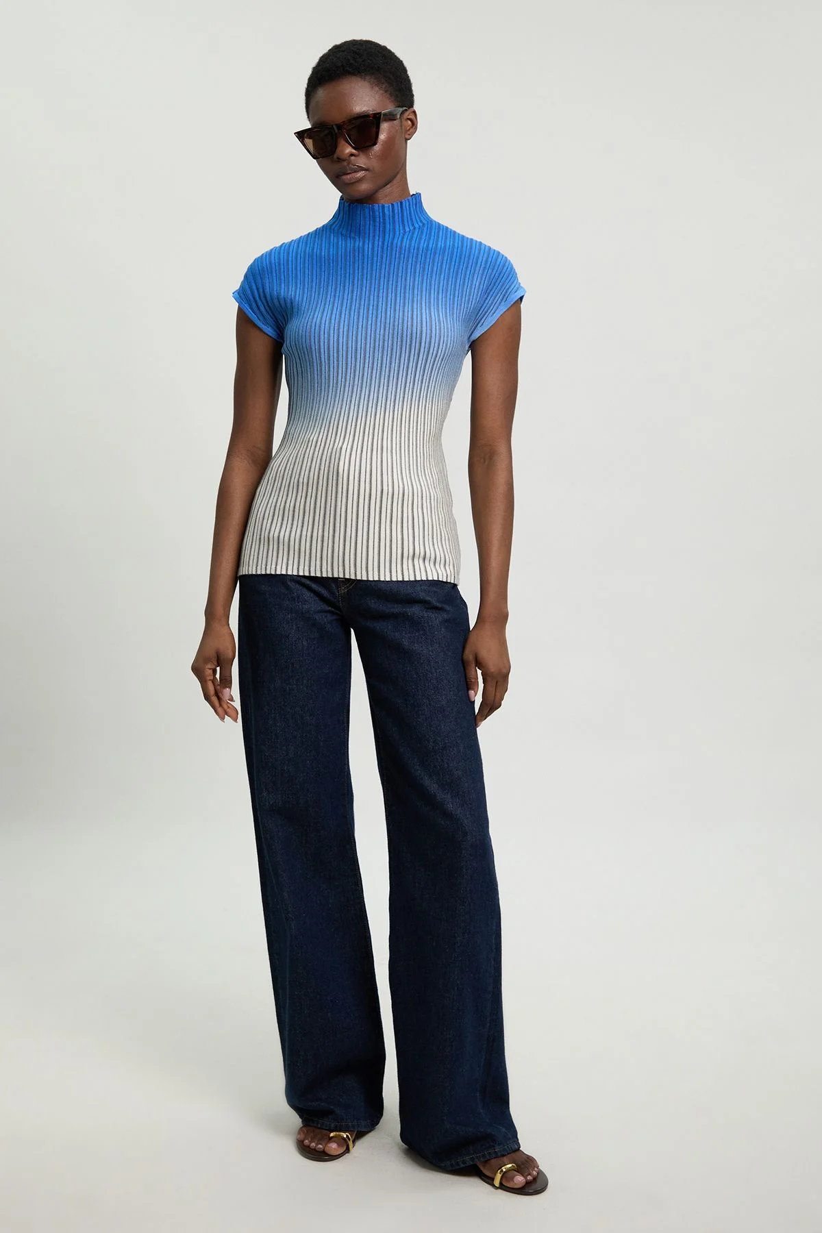 Dip Dye Detail Knitted High Neck Top - 1