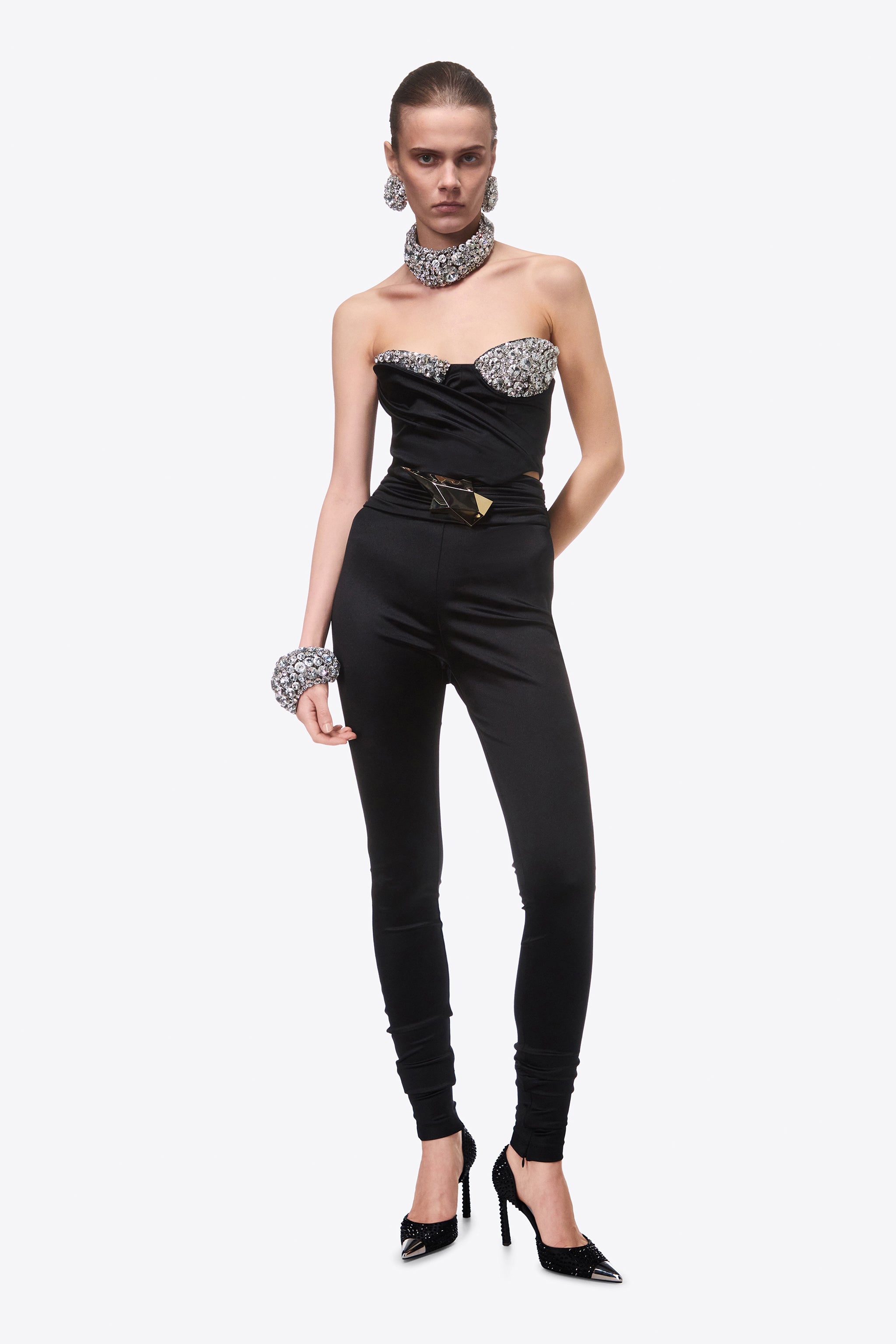 EMBROIDERED CRYSTAL CUP DRAPED BUSTIER - 3