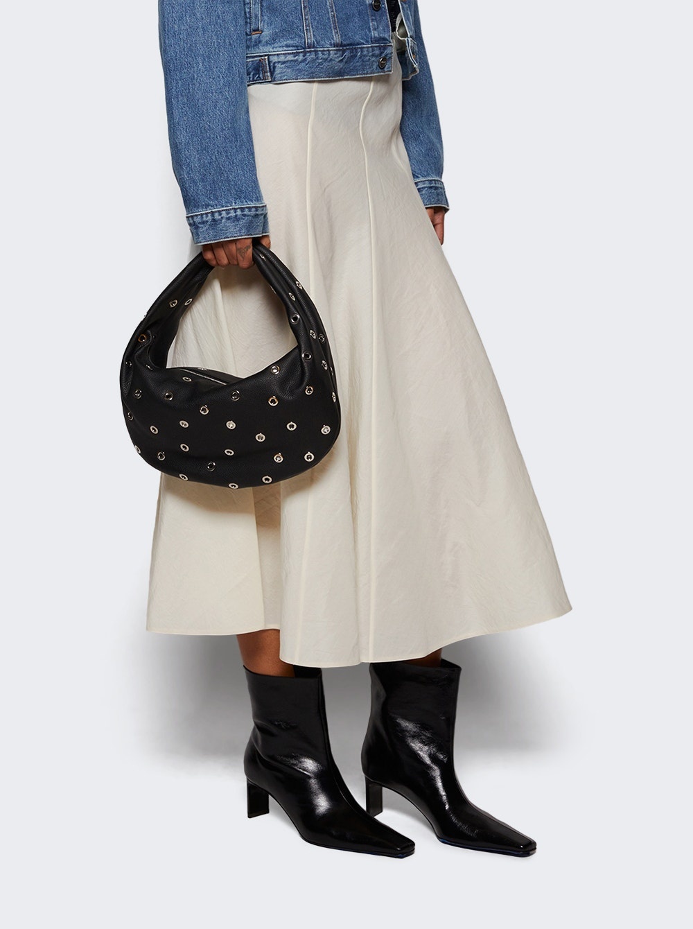 Olivia Medium Hobo Bag Black Pebbled Leather With Grommets - 2