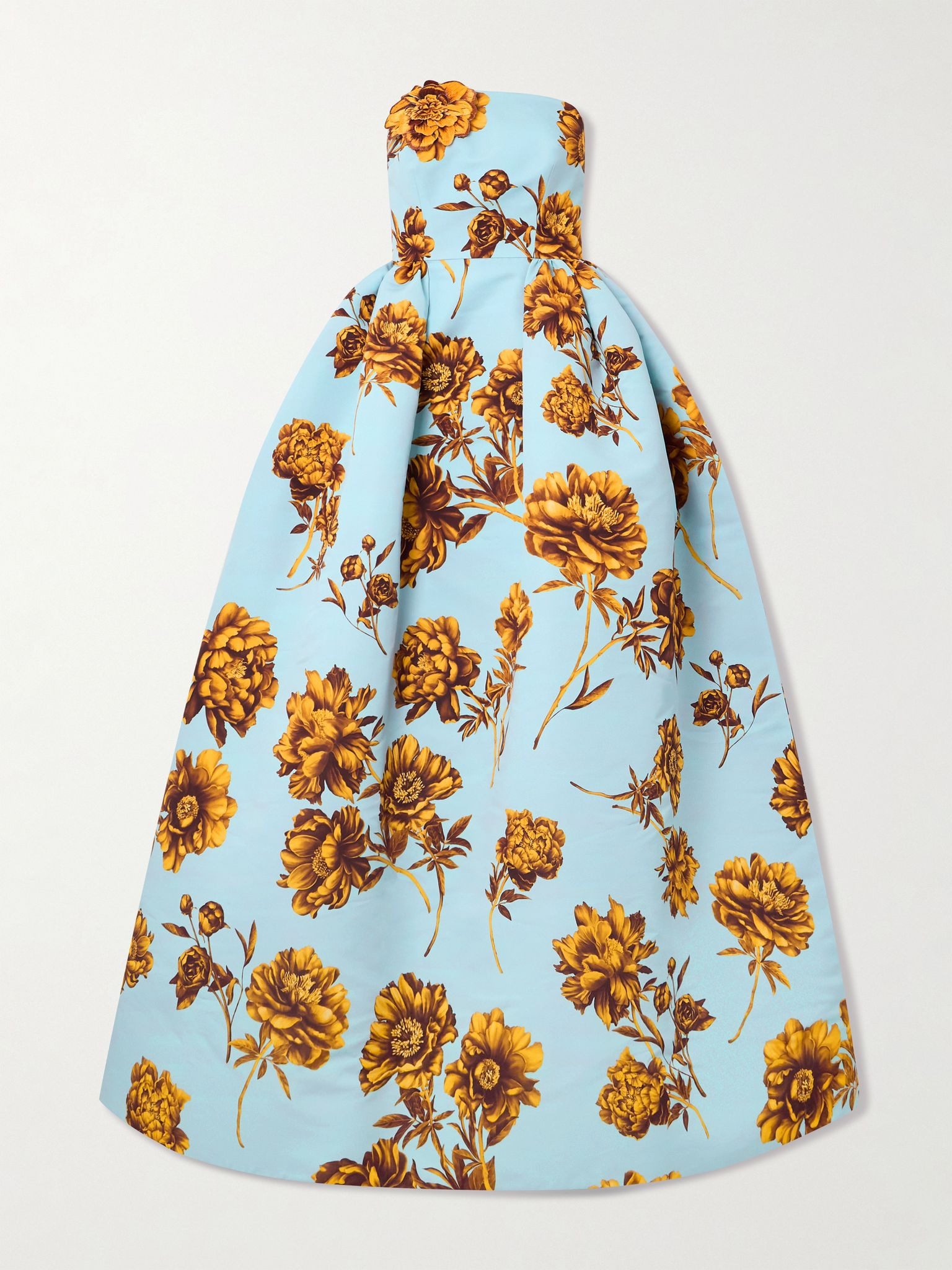 Strapless floral-print faille gown Light blue - 1