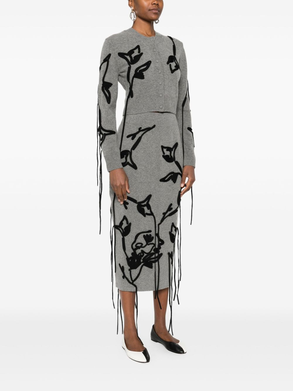 floral-embroidered tie-detail cardigan - 3