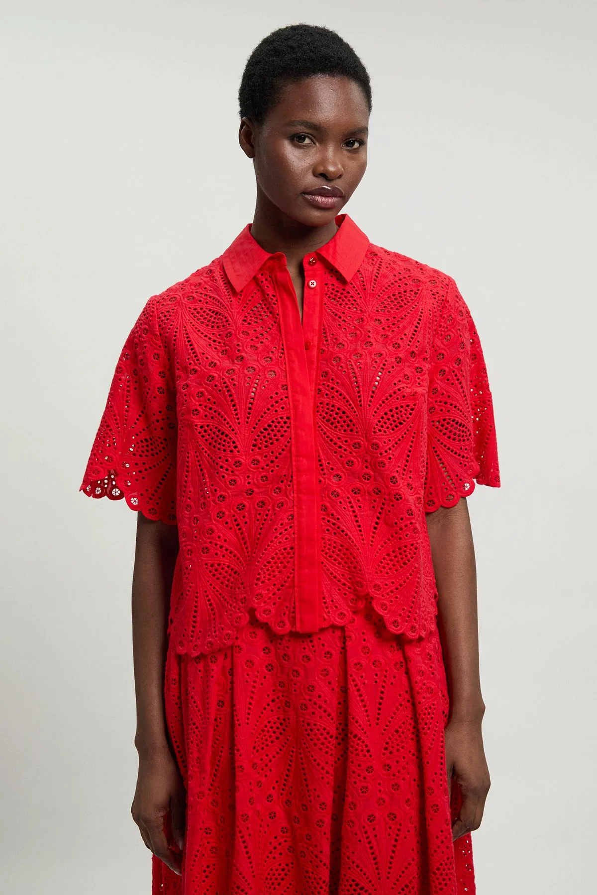 Cotton Broderie Short Sleeve Blouse - 1