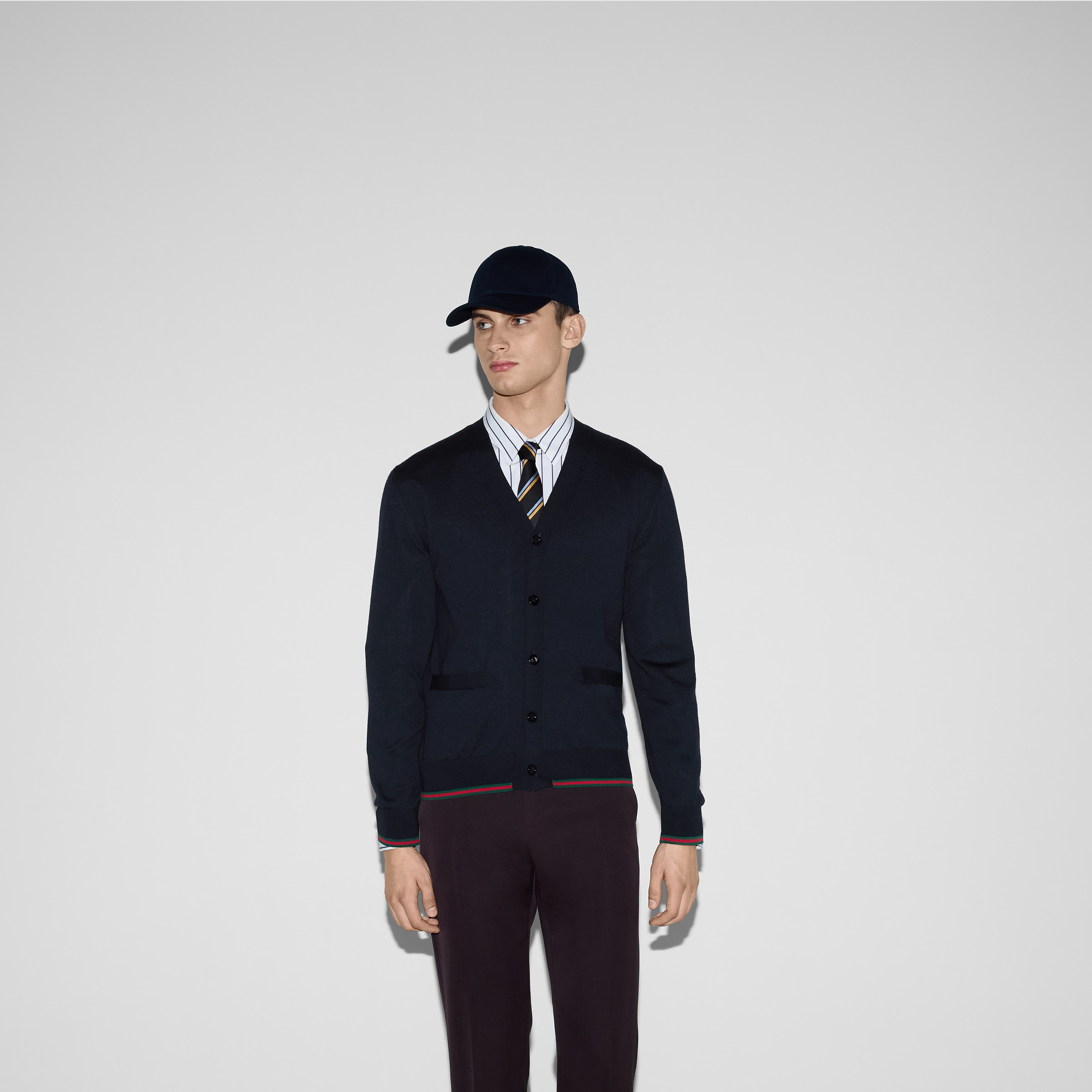 Wool knit cardigan with Web - 3