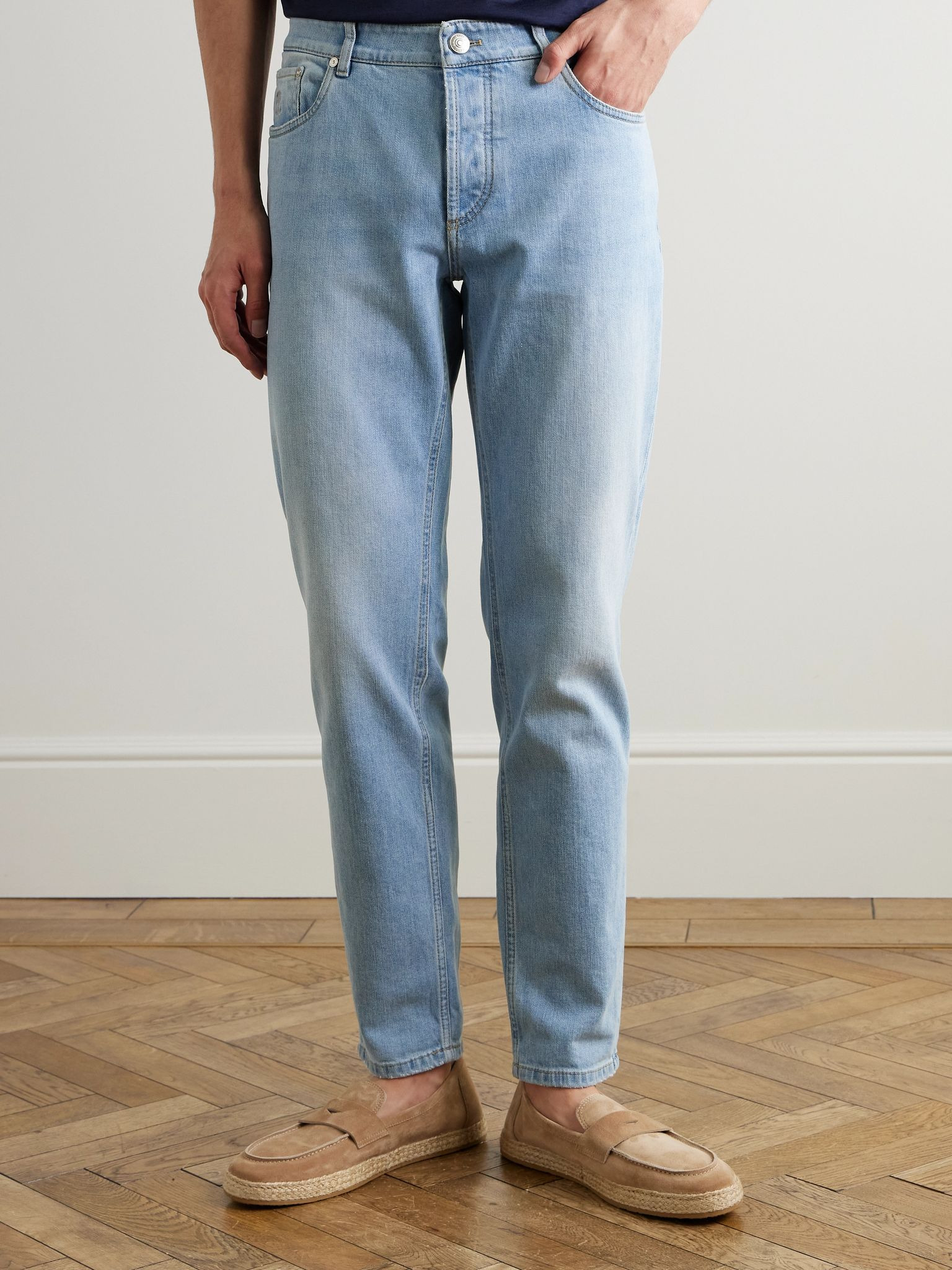 Slim-Fit Straight-Leg Logo-Embroidered Jeans Blue - 3