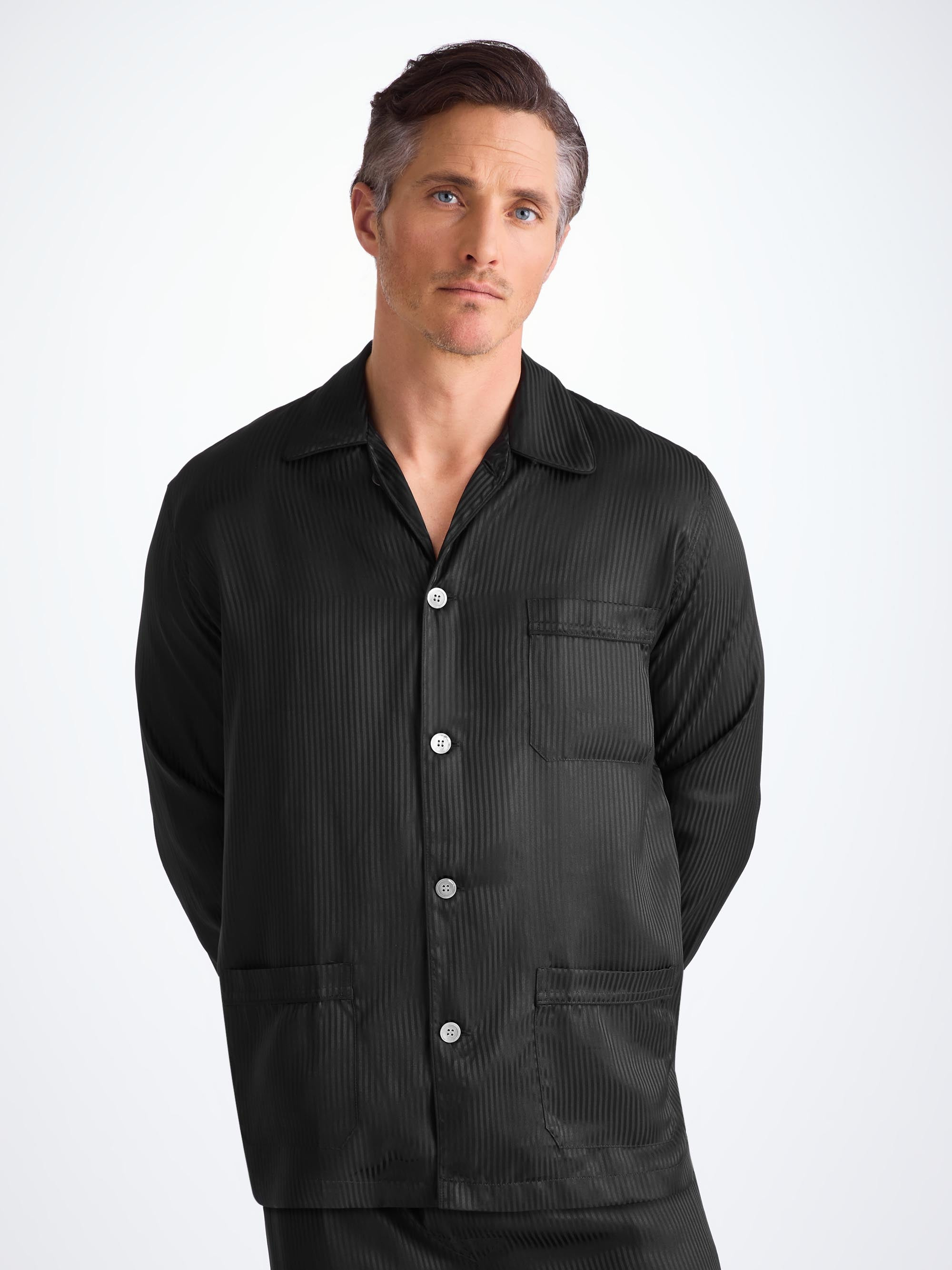 Men's Classic Fit Pyjamas Woburn 8 Silk Satin Black - 5
