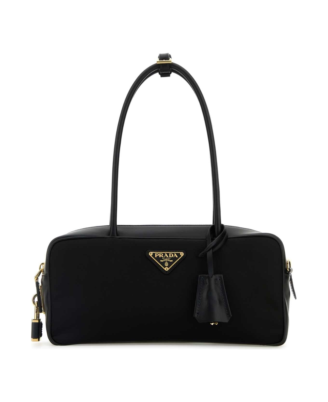 Black Leather And Re-nylon Handbag - 1