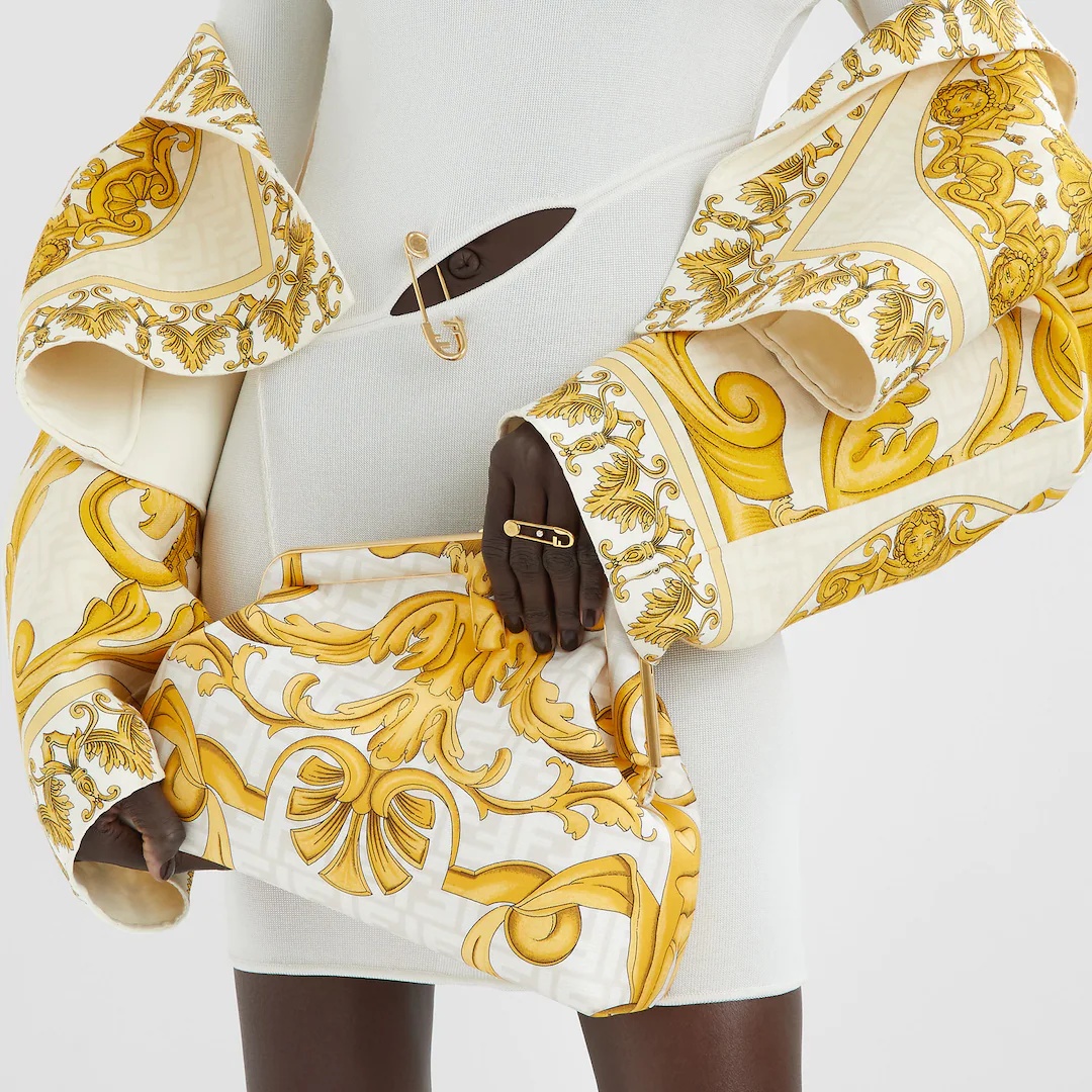 Fendace White printed silk  bag - 6