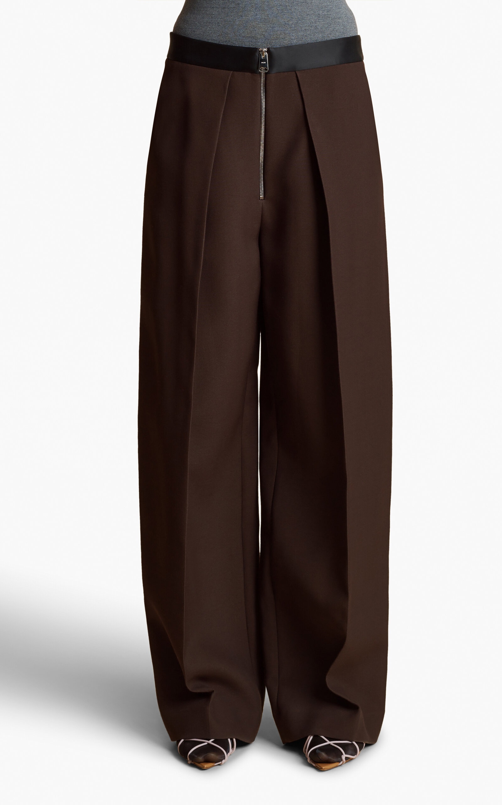 Marine Zipped Crepe Wide-Leg Pants brown - 2