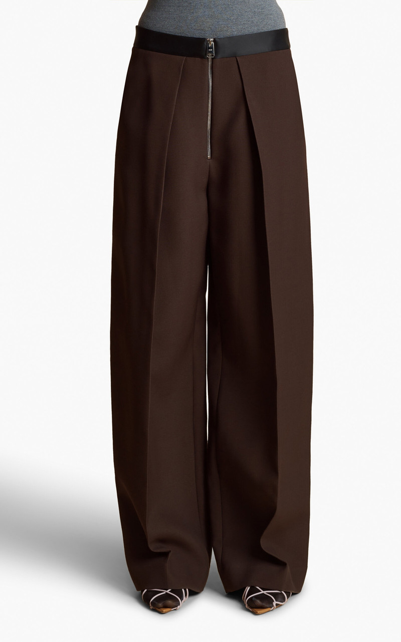 KHAITE Marine Zipped Crepe Wide-Leg Pants brown outlook