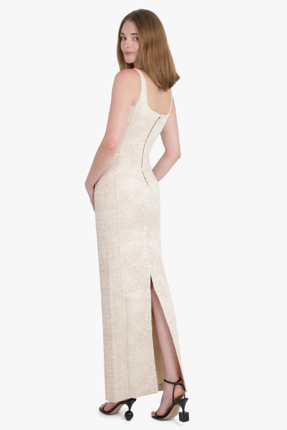 LA ROBE DE-NIMES CROCO PRINT S/LESS MAXI DRESS | BEIGE - 5