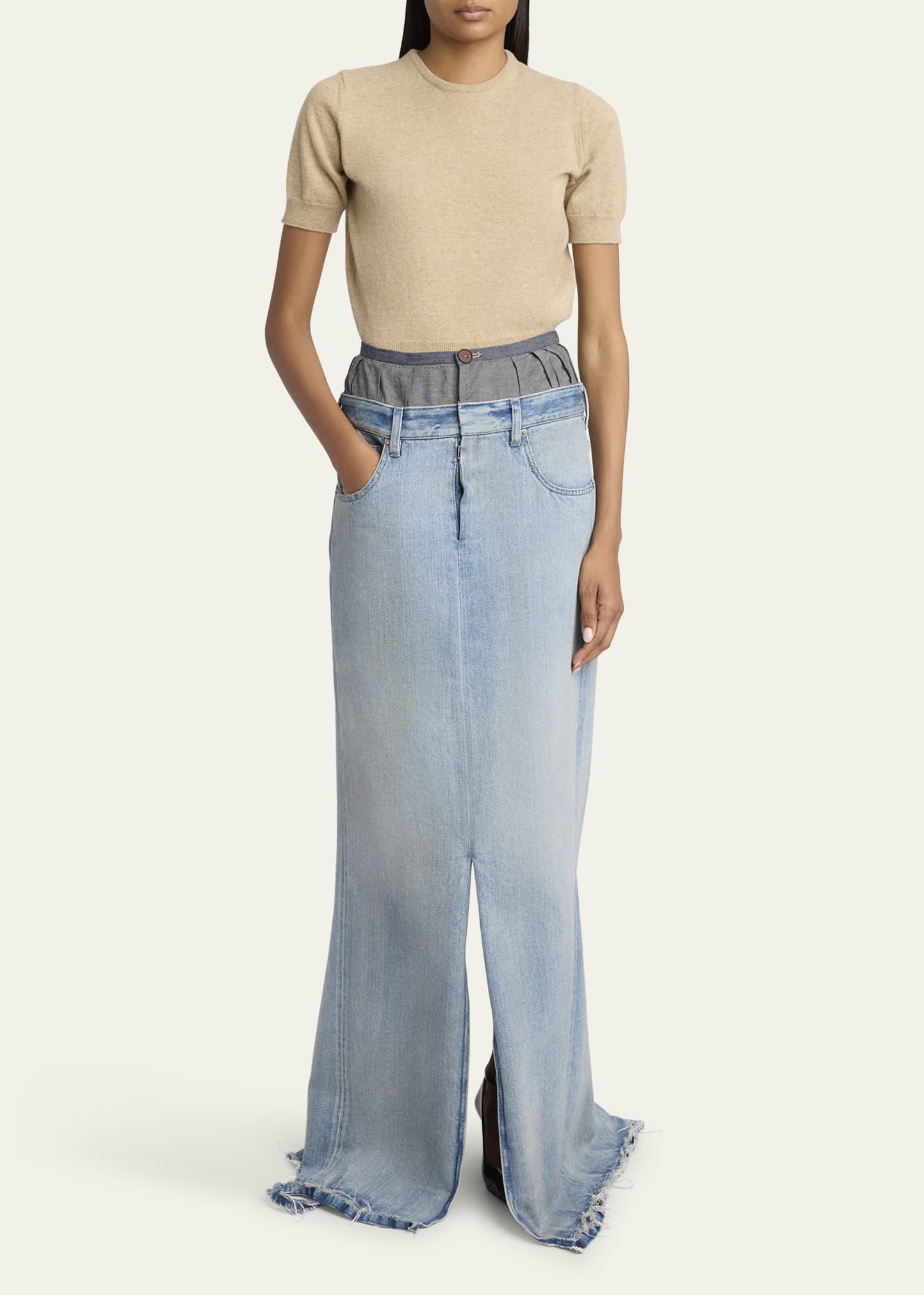 Long Hybrid Denim Skirt - 2